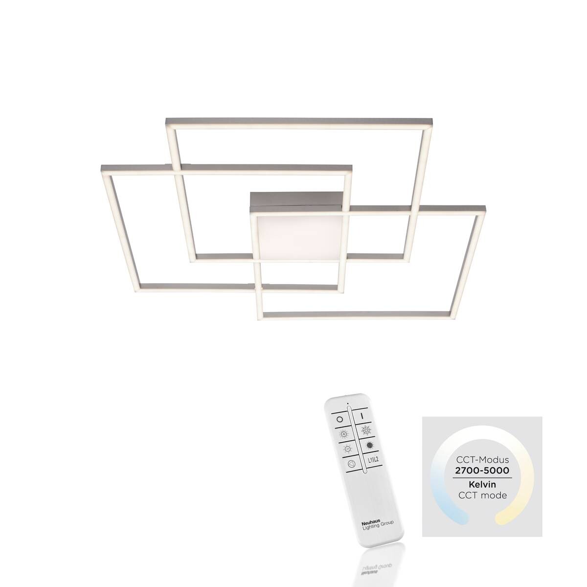 Just Light LED-Deckenleuchte AMIN 14713-55 stahlfarbig Edelstahl Kunststoff Aluminium B/H/T: ca. 75x6x75 cm 4 Brennstellen