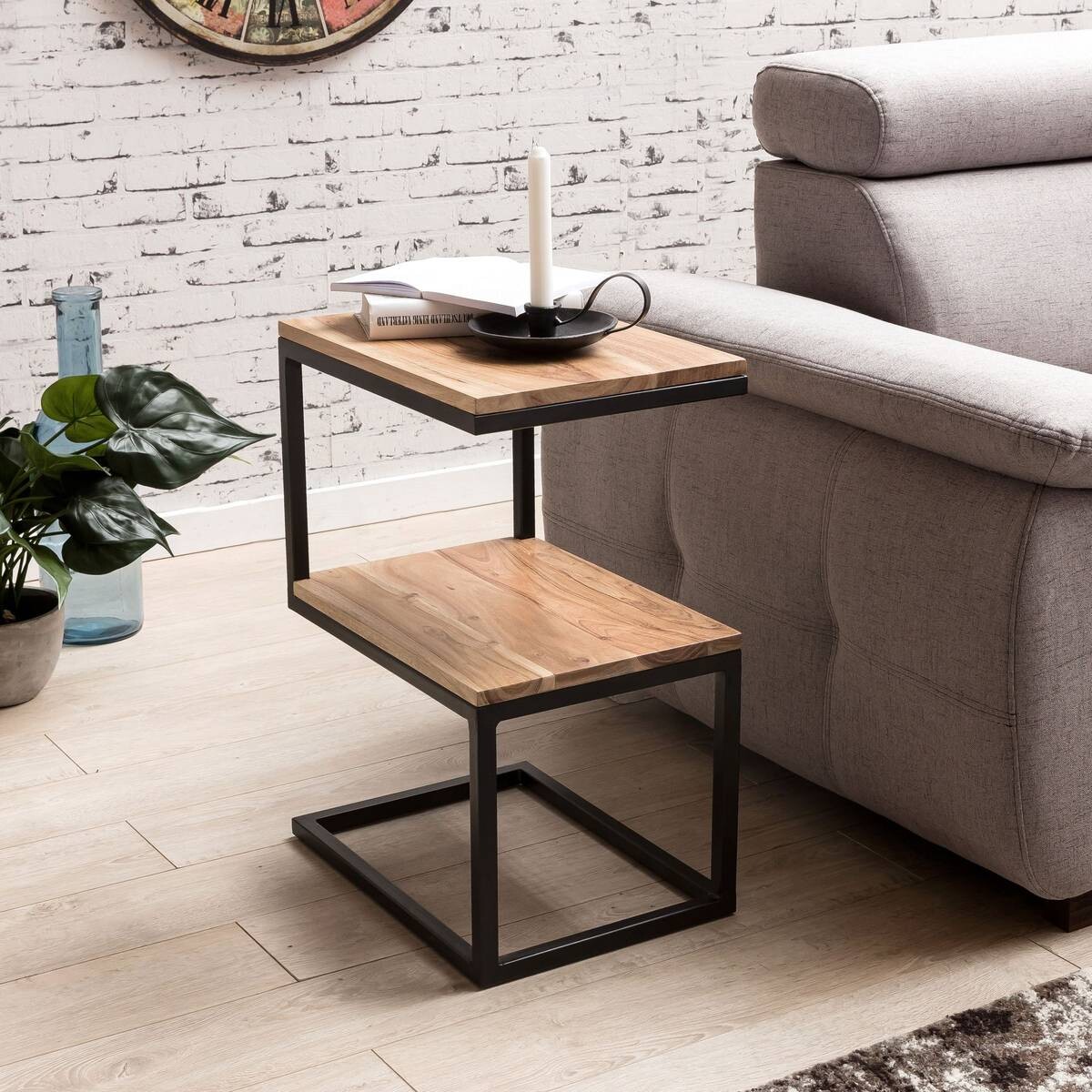 Beistelltisch natur schwarz pulverbeschichtet Akazie Metall B/H/T: ca. 45x60x30 cm