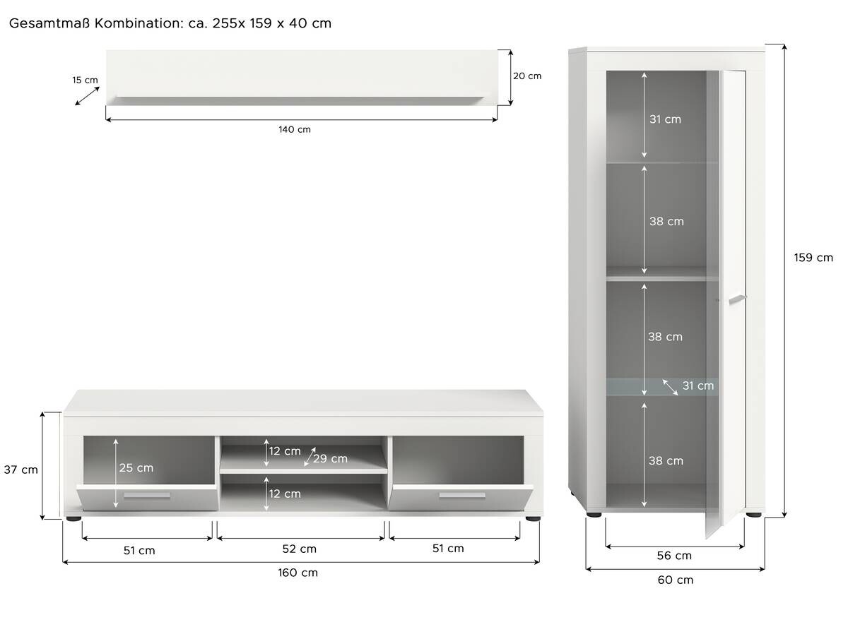 Wohnwand Jam weiß B/H/T: ca. 235x159x35 cm