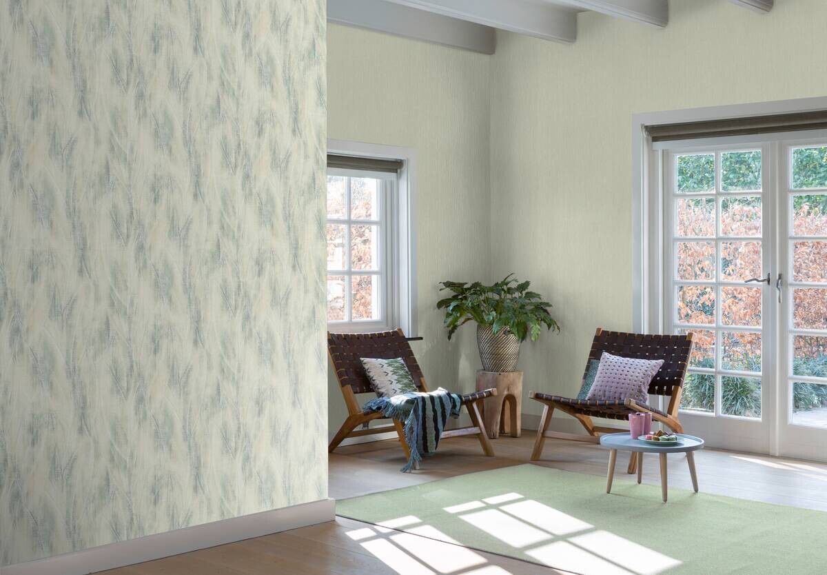 Vliestapete Wellen grün cremeweiß B/L: ca. 53x1005 cm