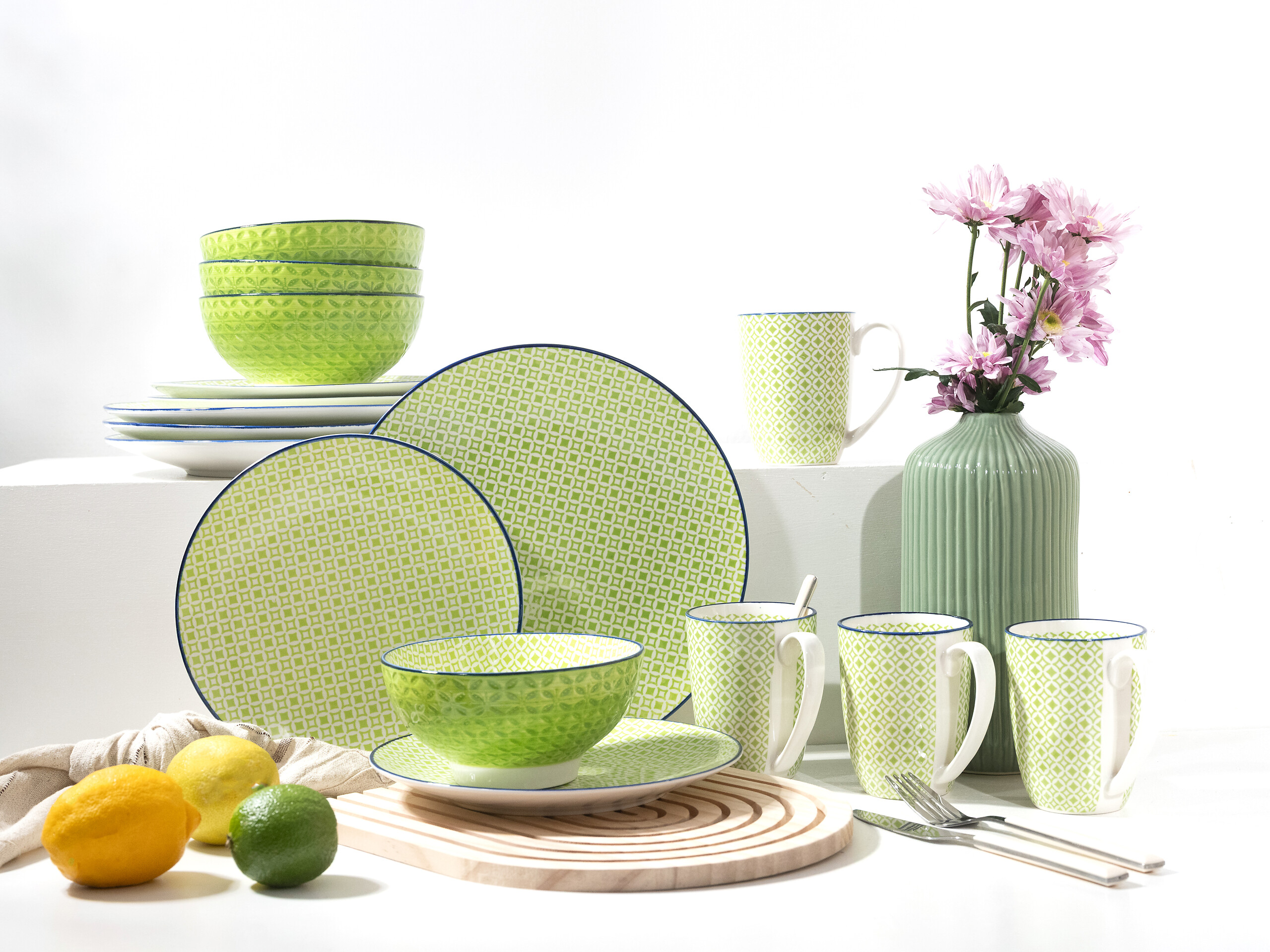 CreaTable Kombiservice Mediterran Grün, grün Steinzeug 16 tlg.