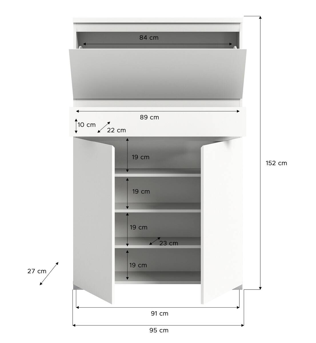 Schuhschrank Shoelove weiß grau B/H/T: ca. 95x151x27 cm