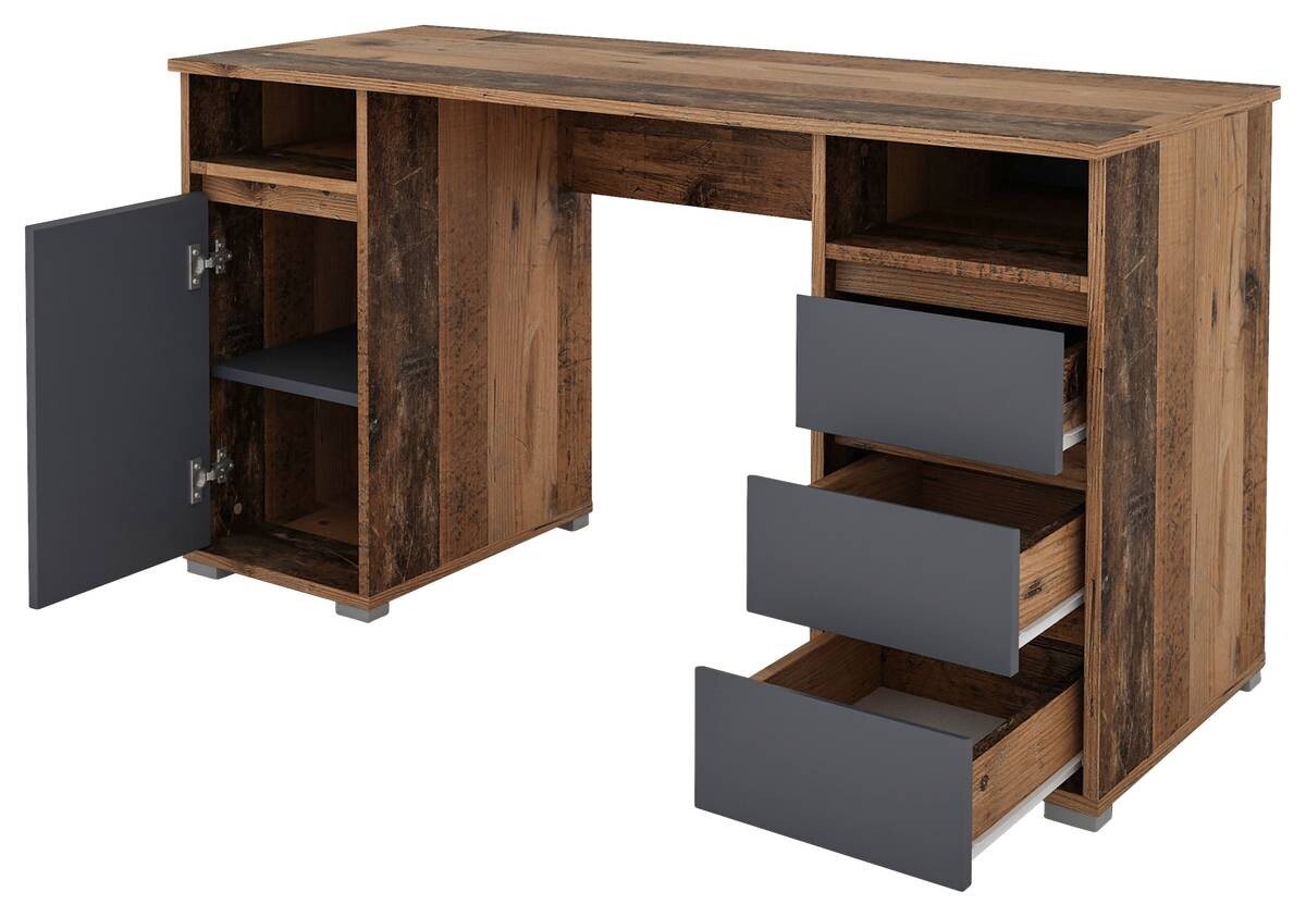 Schreibtisch LOBO Eiche Old Wood Nachbildung anthrazit B/H/T: ca. 138x75x55 cm