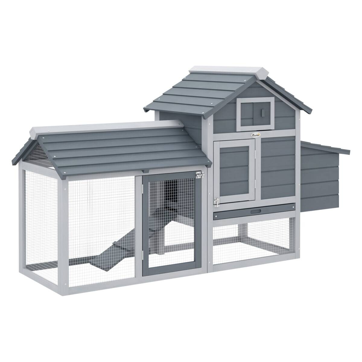 PawHut Zwerghühnerstall grau Holz B/H/L: ca. 54x87x150,5 cm