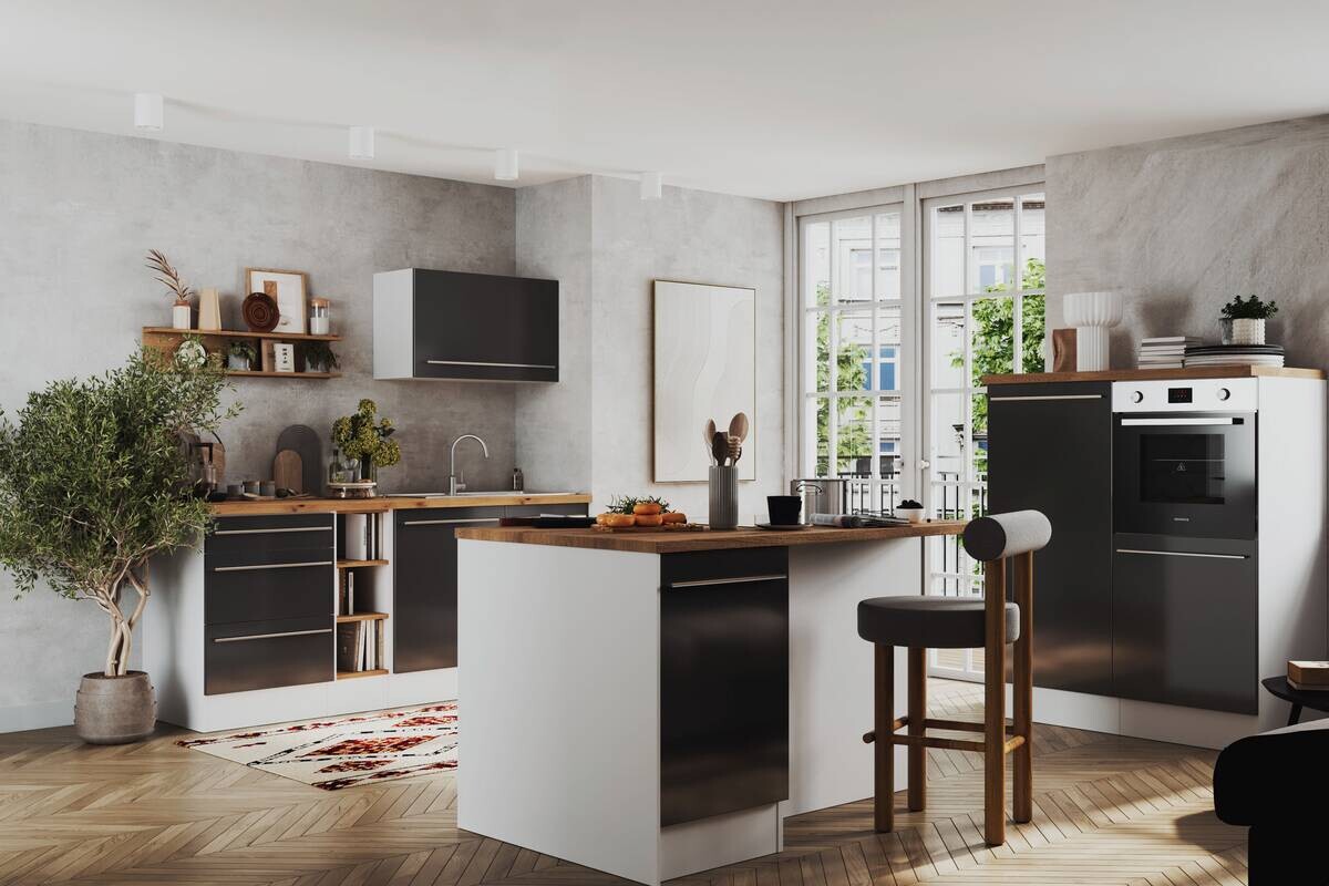 Respekta Inselküche Gabriel grau matt B/H/T: ca. 320x200x60 cm