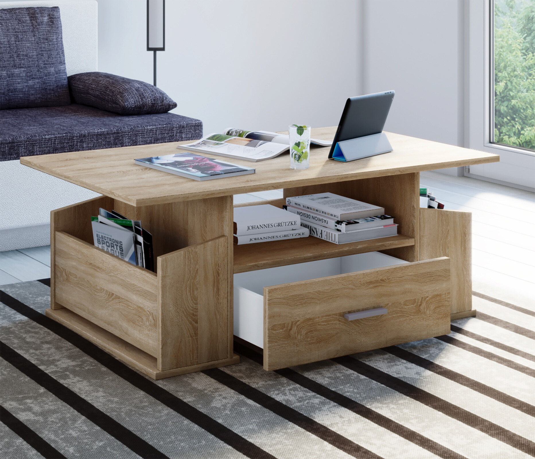 VCM Möbel Couchtisch Junata Eiche Sonoma Holzwerkstoff B/H/T: ca. 110x44x52 cm