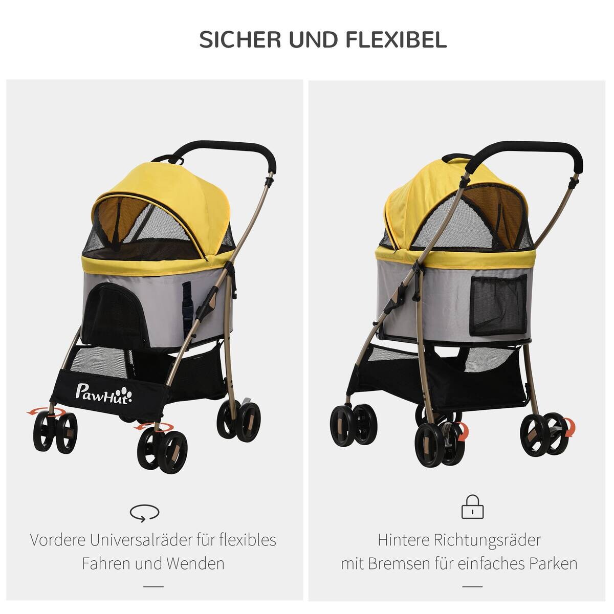 PawHut Hunde-Zubehör gelb Edelstahl B/H/L: ca. 49,5x82x98 cm