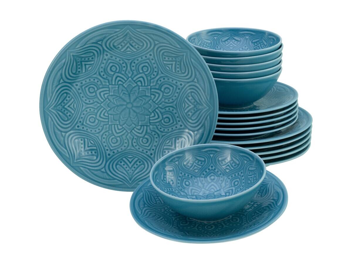 CreaTable Tafelservice Orient Mandala aqua Porzellan 18 tlg.