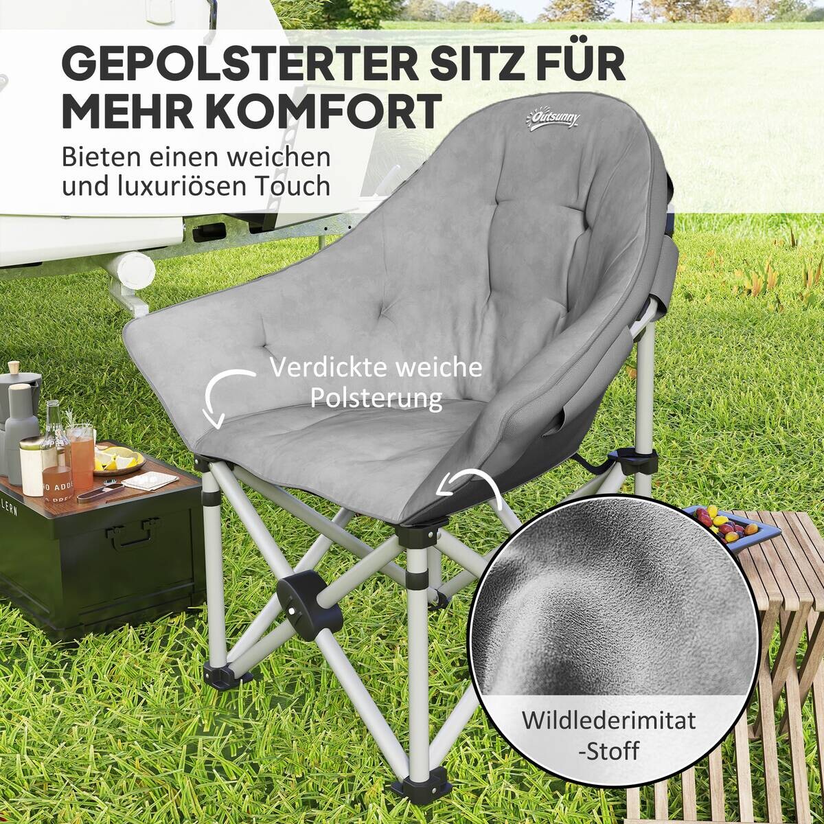 Outsunny Campingstuhl dunkelgrau Metall B/H/L: ca. 63x100x90 cm