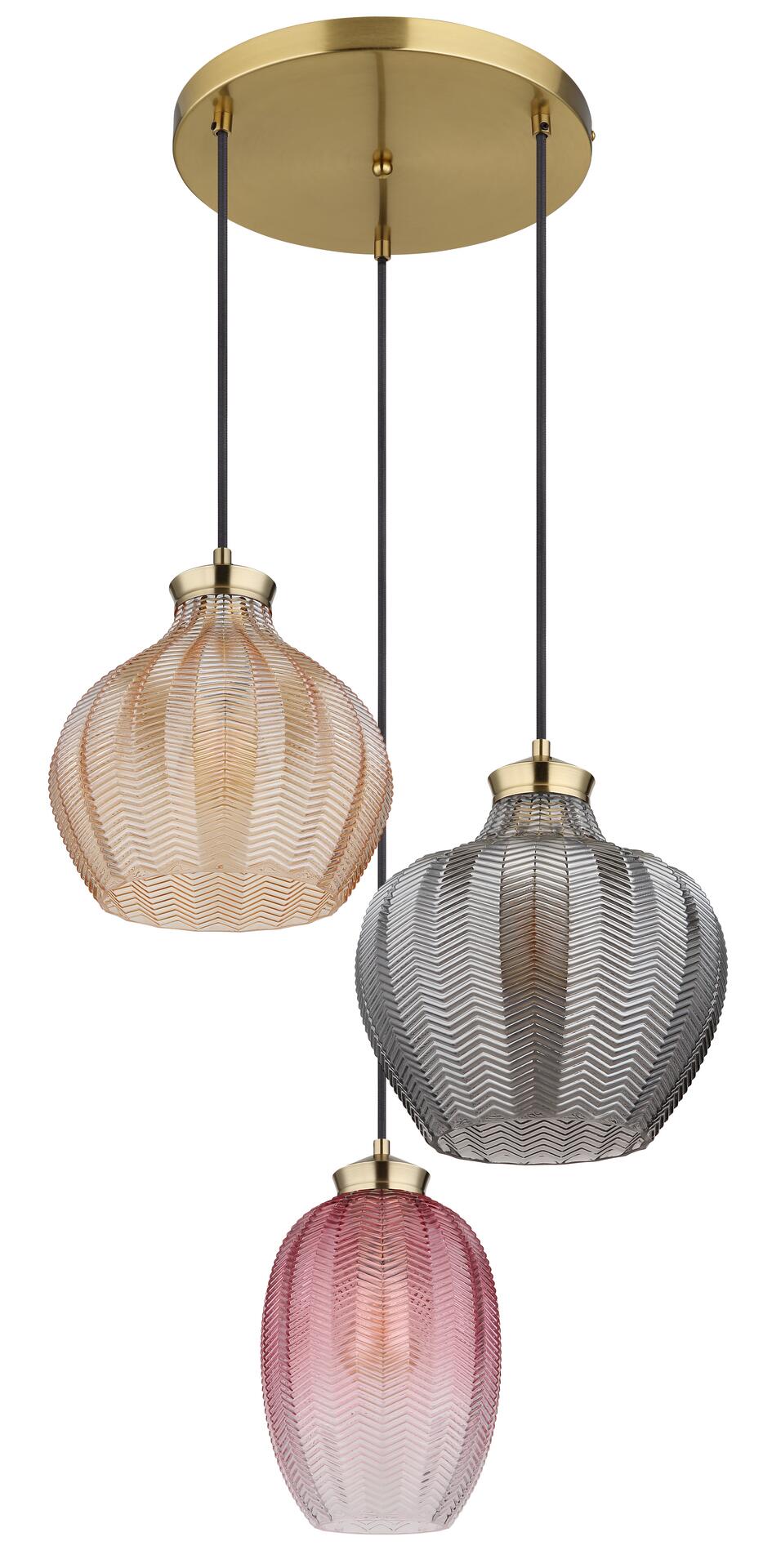 GLOBO Pendelleuchte JESSICA gold Metall Glas H/D: ca. 120x45 cm E27 3 Brennstellen