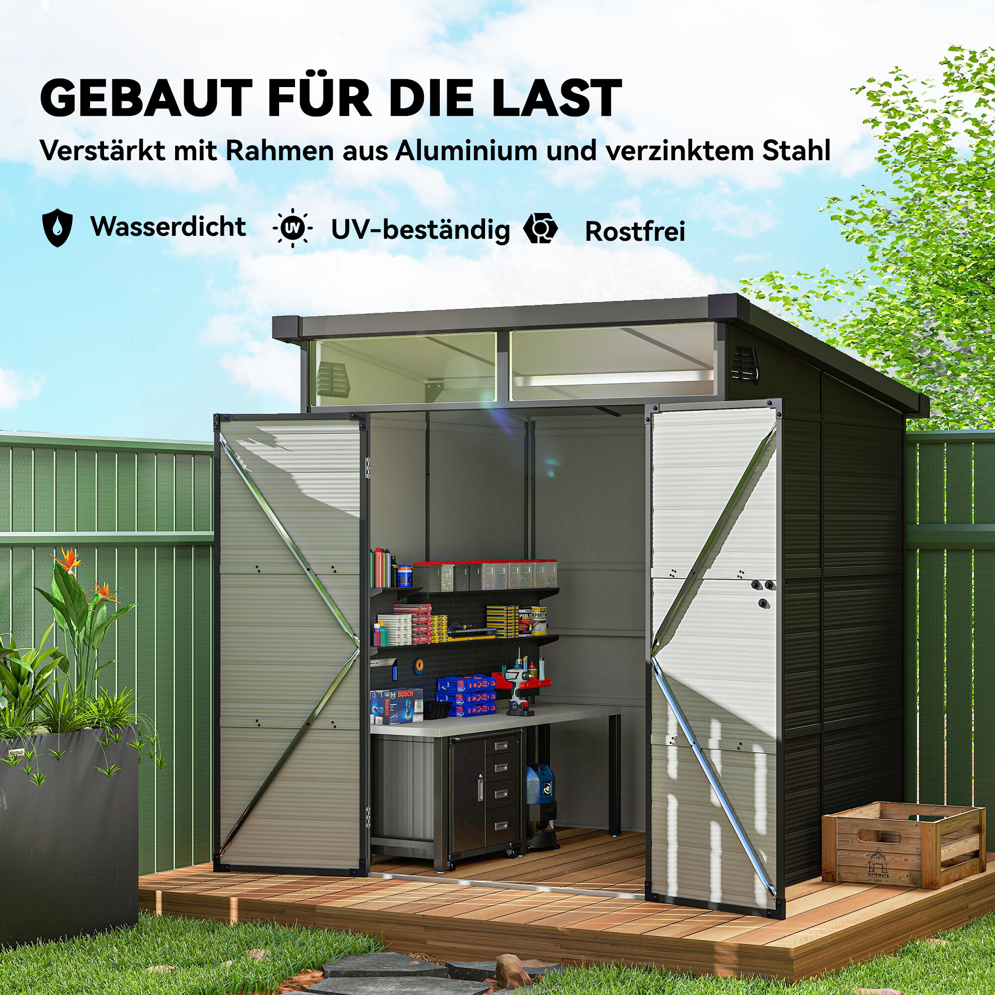 Outsunny Gerätehaus dunkelgrau B/H/L: ca. 190x215x191 cm