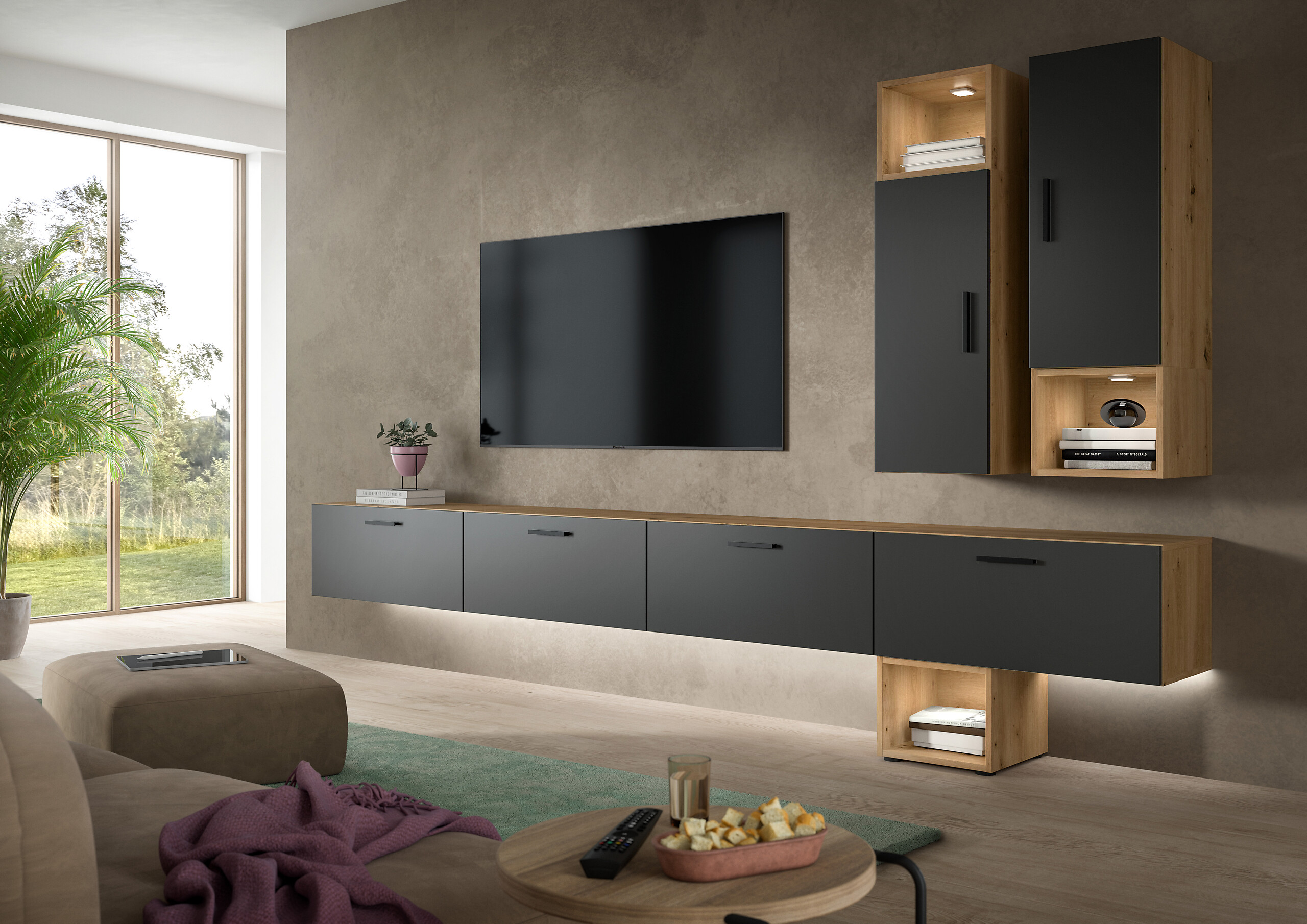 Wohnwand-Set TheOne Eiche Artisan Nachbildung anthrazit B/H/T: ca. 75x32x34 cm