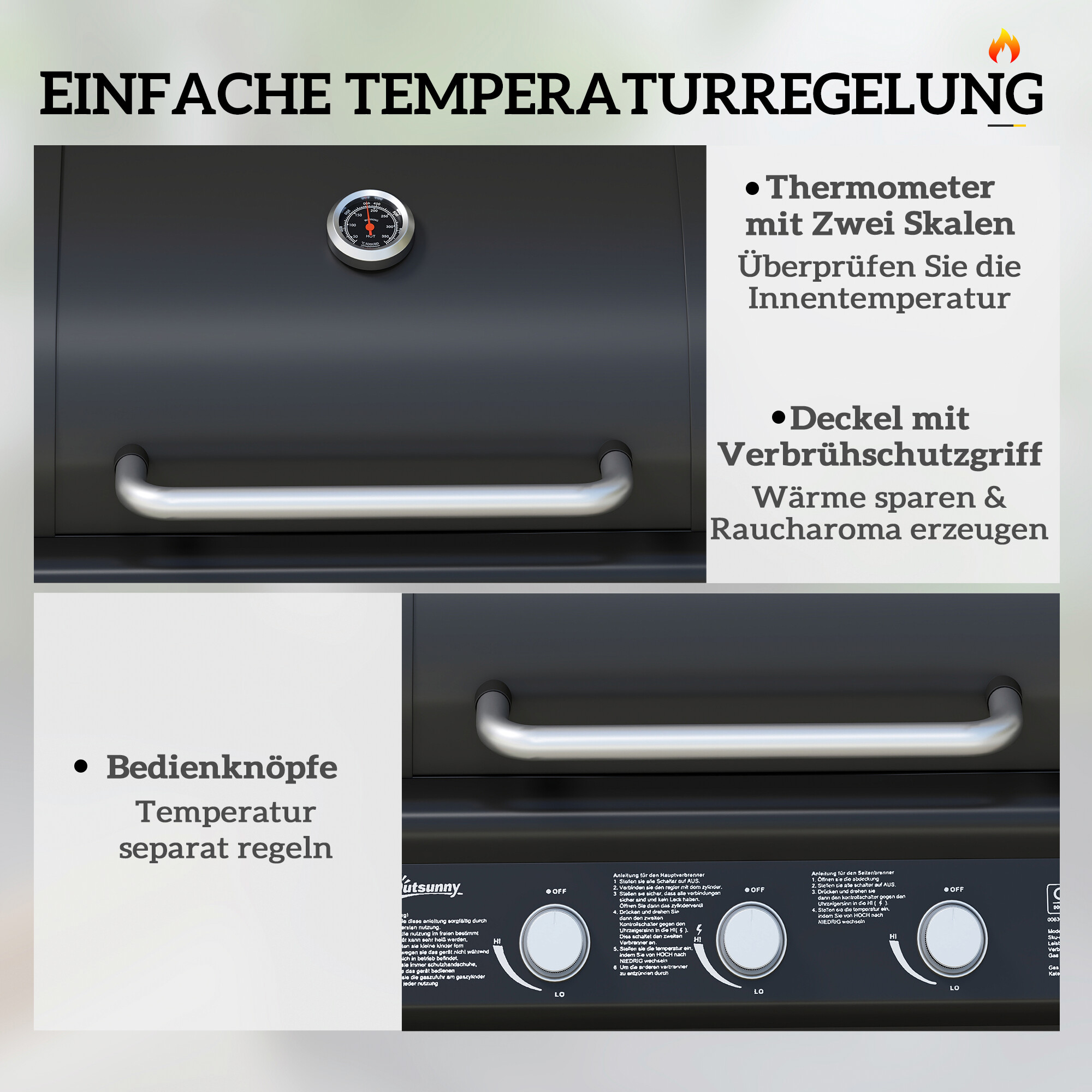 Outsunny Gasgrill Edelstahl B/H/L: ca. 56x110x118,5 cm