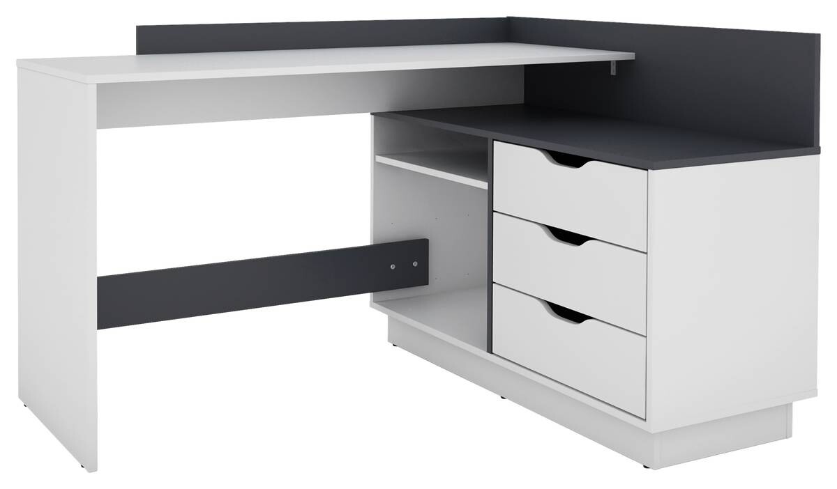 Winkelschreibtisch BELFAST weiß anthrazit B/H/T: ca. 129x83,5x105 cm