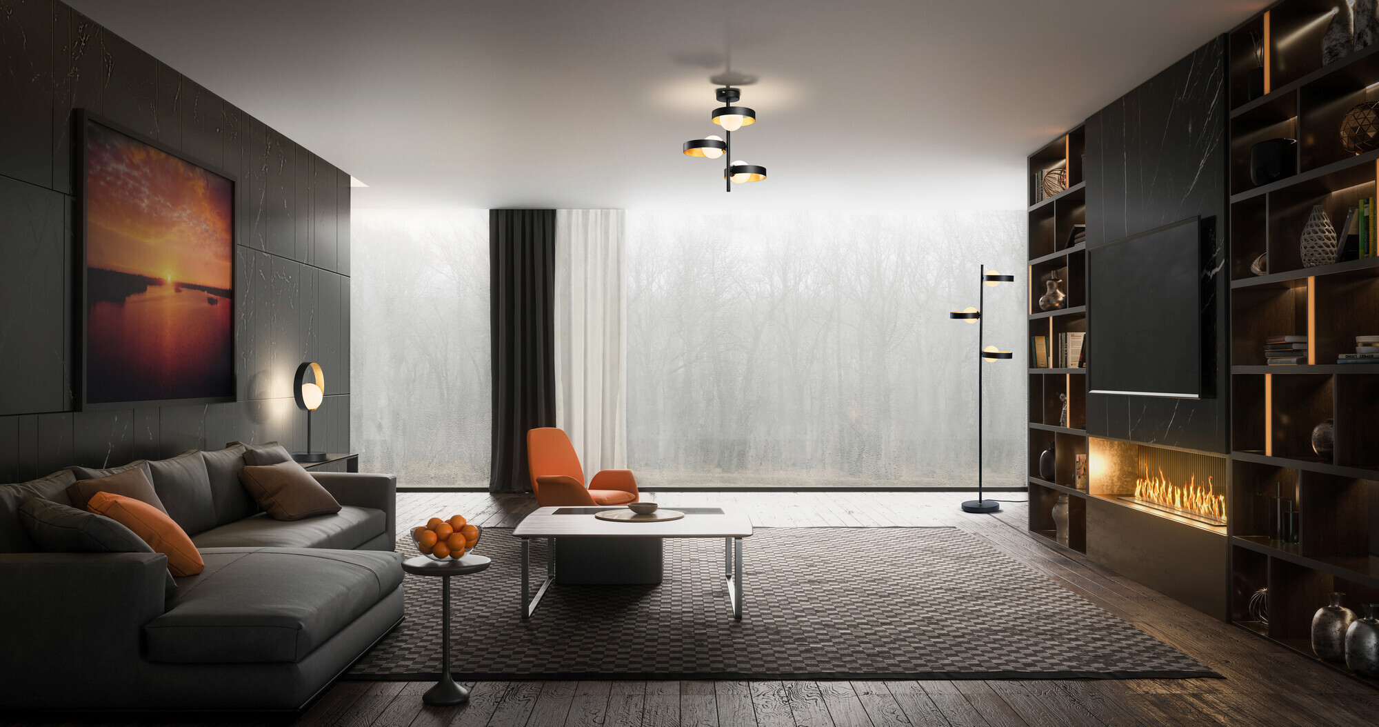 LEDVANCE Deckenleuchte Memphis schwarz gold weiß Metall Glas H/D: ca. 42,5x31,5 cm G9 3 Brennstellen