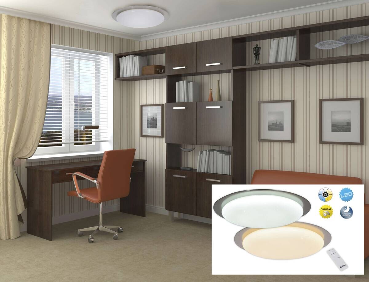 Näve Leuchten Deckenleuchte 1273350 stahlfarbig Metall Kunststoff B/H/T: ca. 42x7x42 cm null 1 Brennstellen