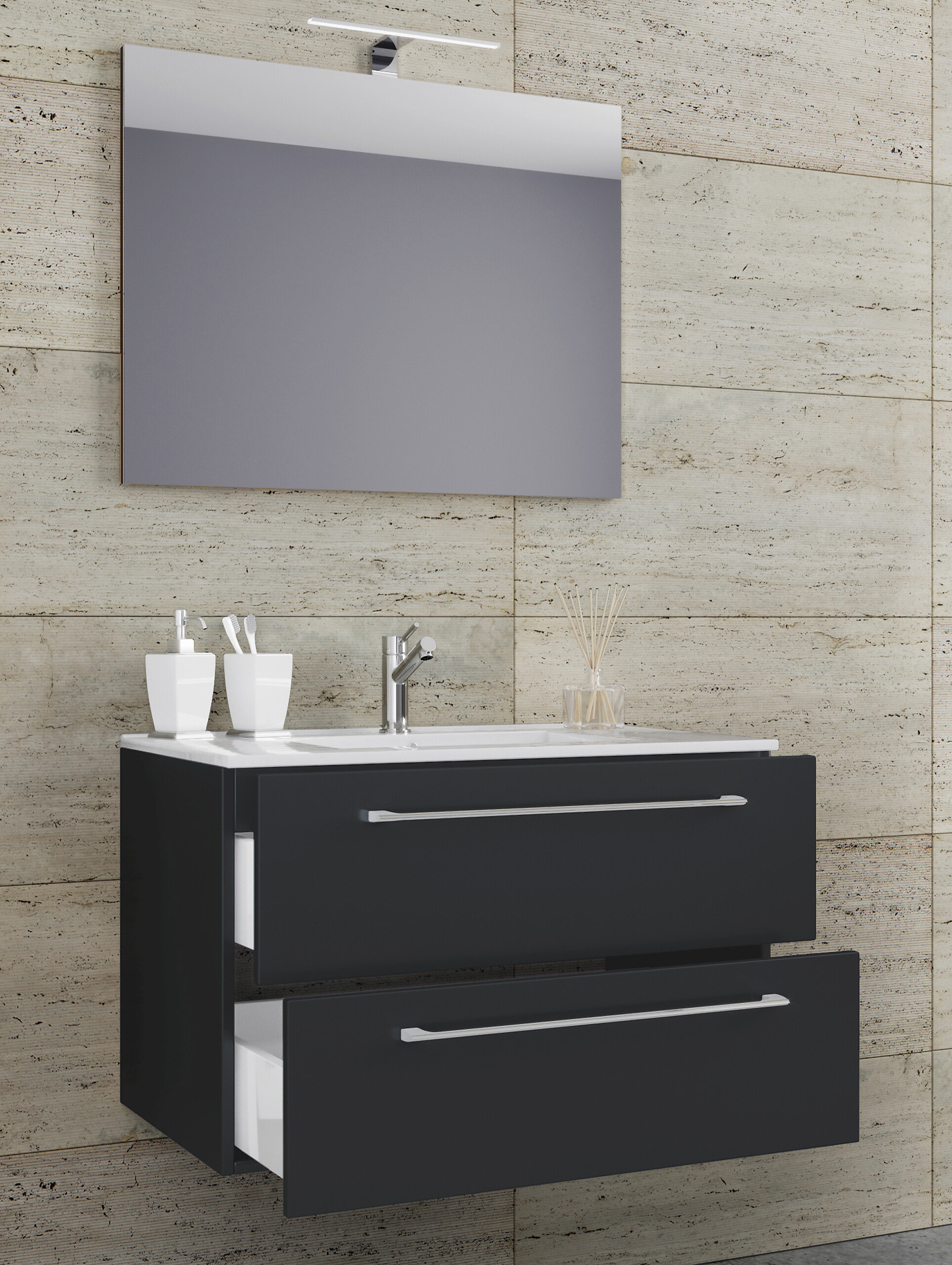 Waschplatz 3tlg-Badinos weiß schwarz B/H/T: ca. 80x50x46 cm Waschplatz 3tlg-Badinos weiß schwarz B/H/T: ca. 80x50x46 cm