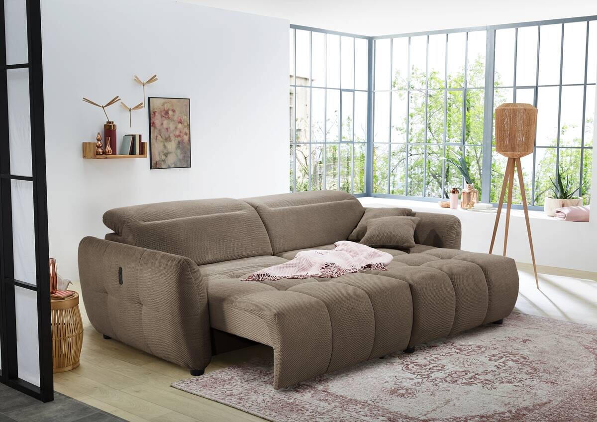 Ecksofa mit elektrischer XXL Sitztiefenverstellung taupe Kord B/H/T: ca. 260x106x191 cm