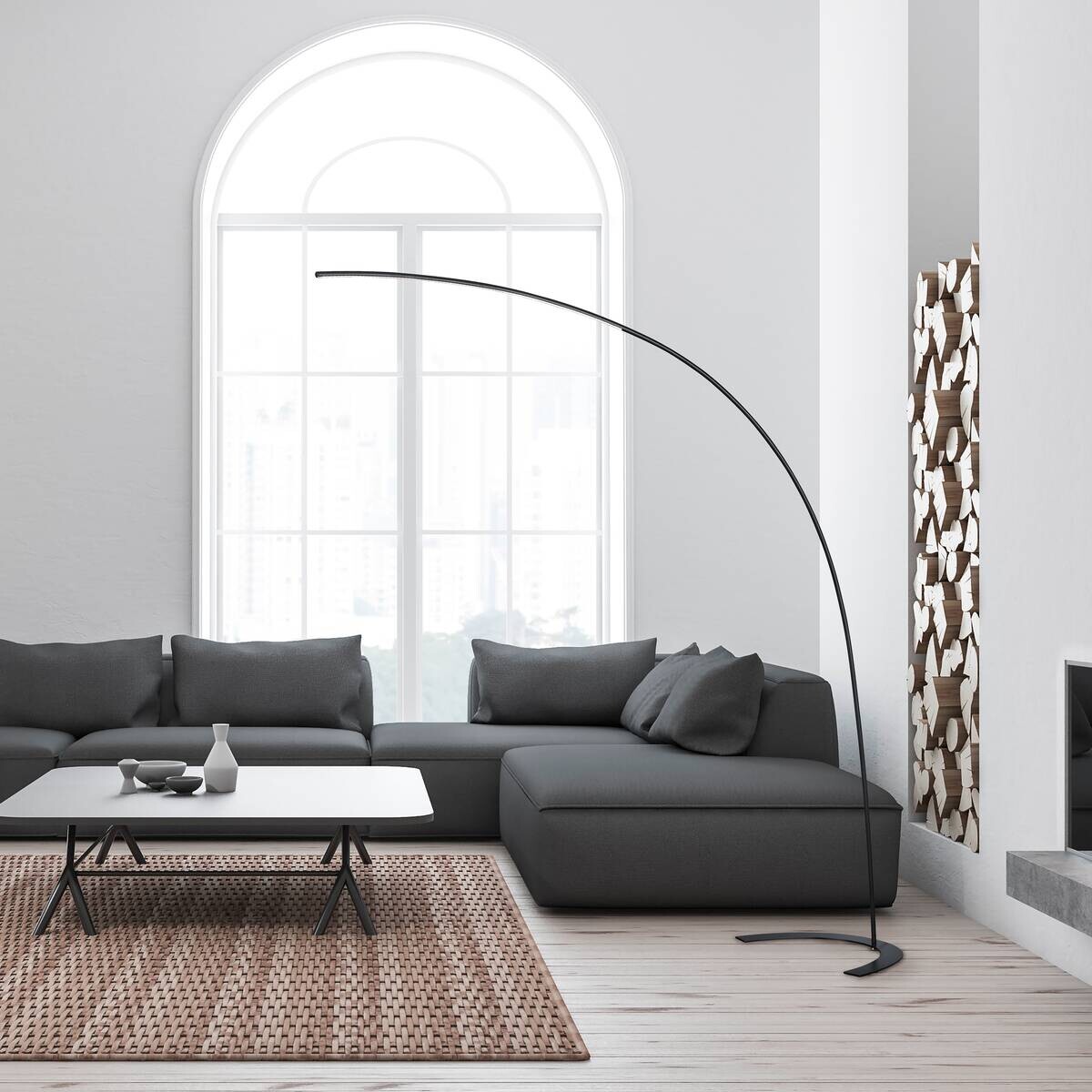 TRIO Bogenleuchte Shanghai schwarz Metall B/H: ca. 65x210 cm