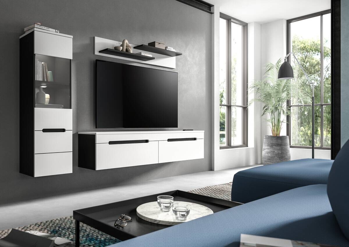 Wohnwand Canu basaltgrau weiß B/H/T: ca. 221x141x33 cm