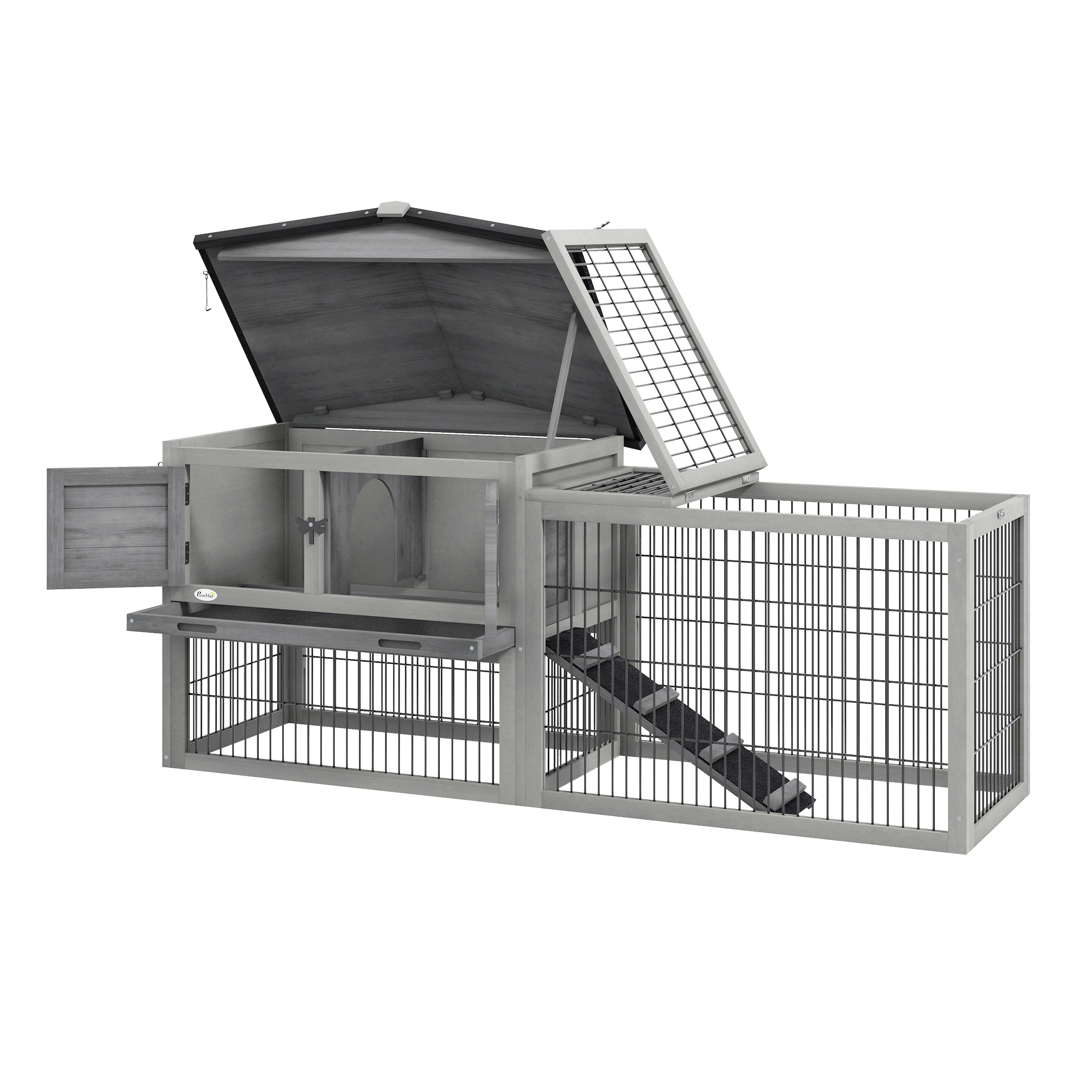 PawHut Kaninchenstall grau Holz B/H/L: ca. 52x68x150 cm
