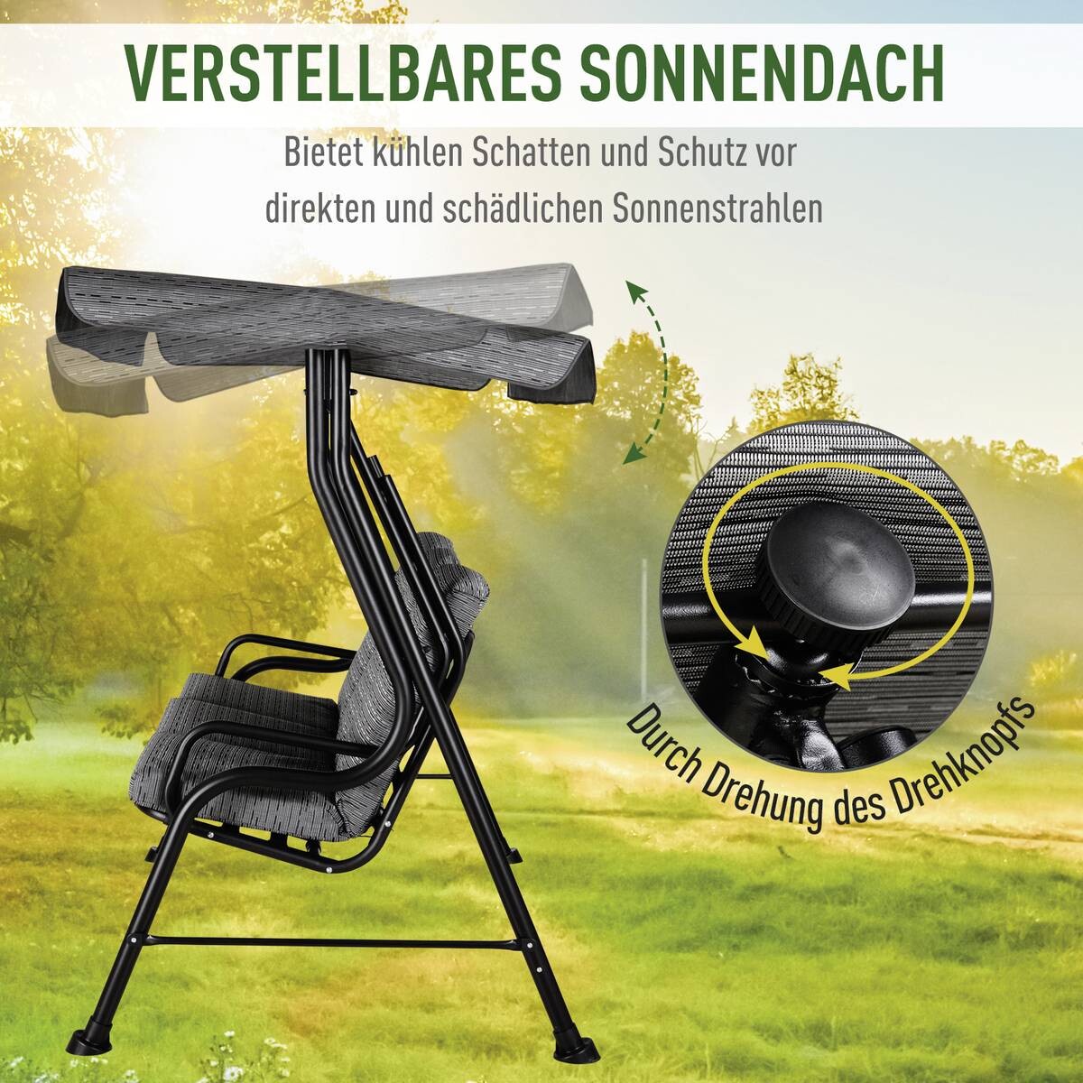 Outsunny Hollywoodschaukel schwarz Stahl B/H/T: ca. 200x170x120 cm