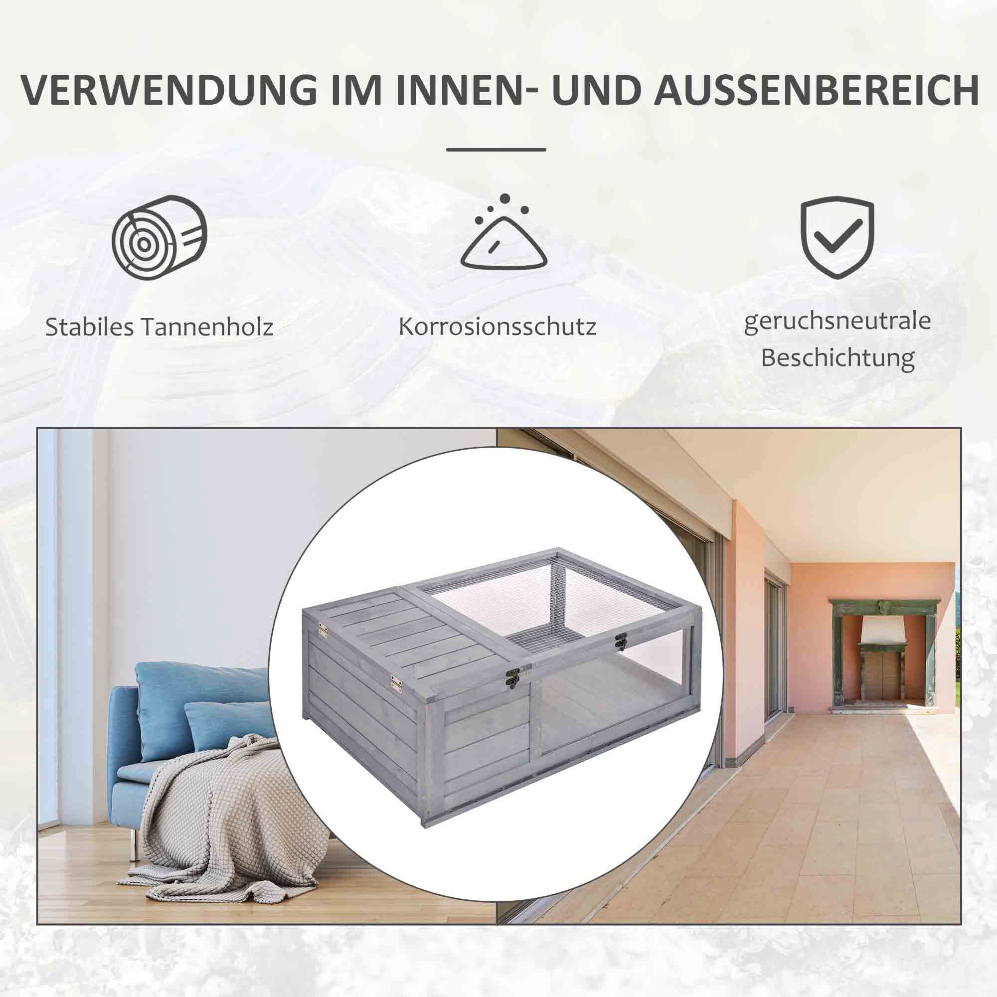 PawHut Schildkrötenhaus grau Holz B/H/L: ca. 60,5x32x91 cm