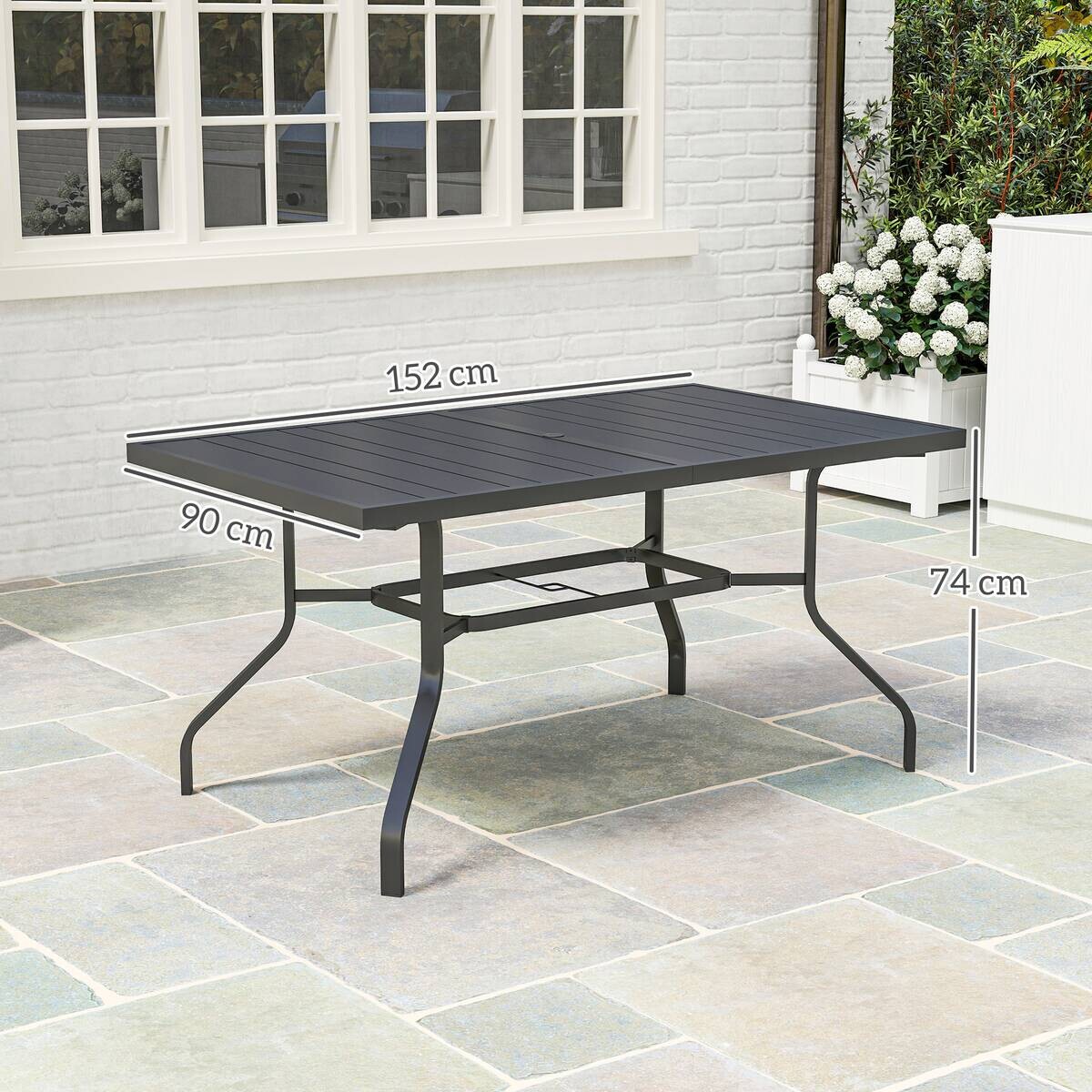 Outsunny Gartentisch schwarz Stahl B/H/L: ca. 90x74x152 cm