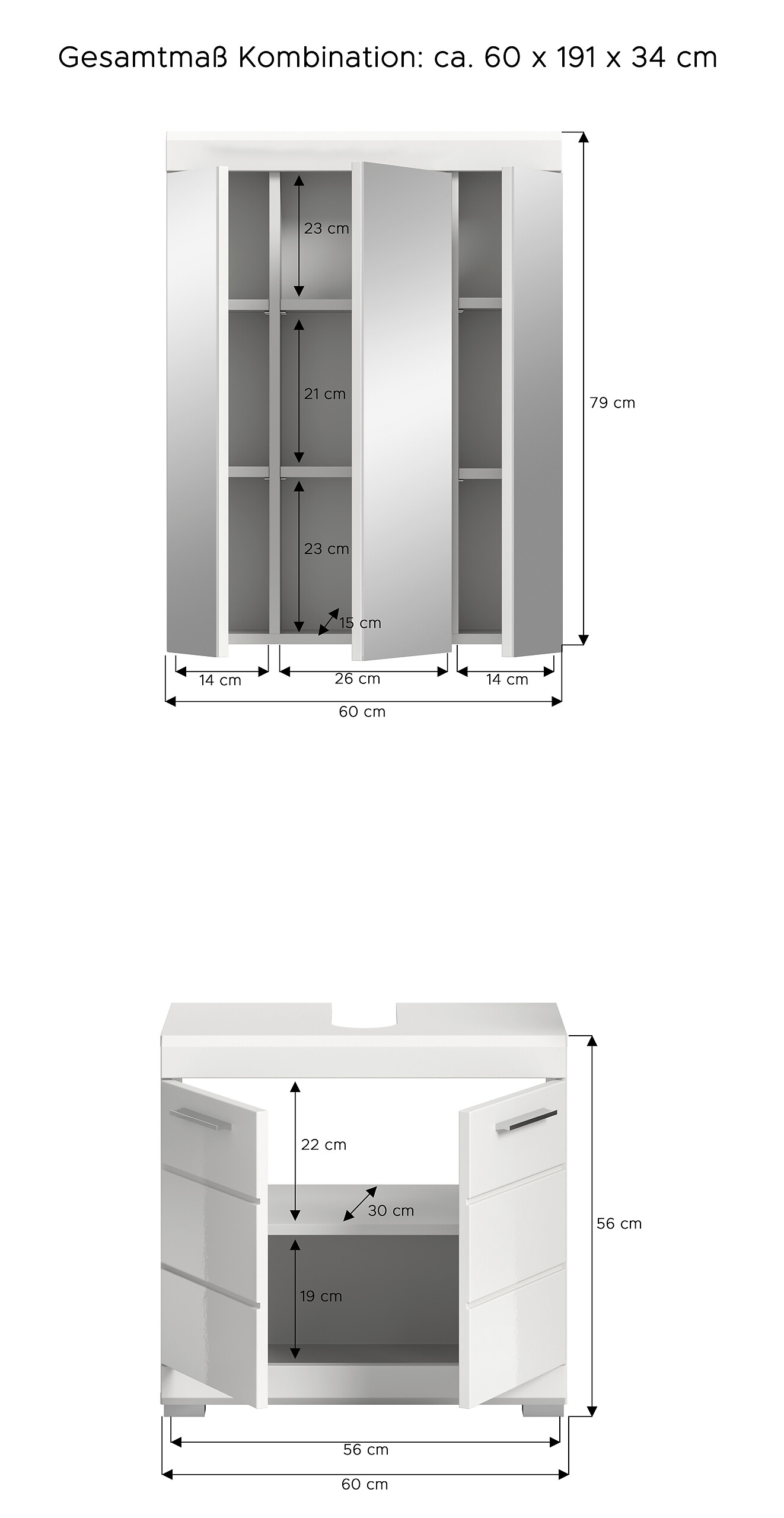 Badezimmer-Set Scout weiß weiß Hochglanz B/H/T: ca. 60x191x34 cm
