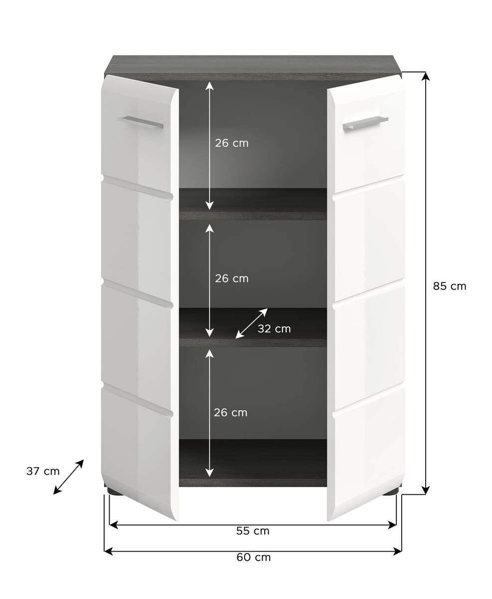 Kommode SALSA Rauchsilber Nachbildung weiß Hochglanz B/H/T: ca. 60x85x37 cm