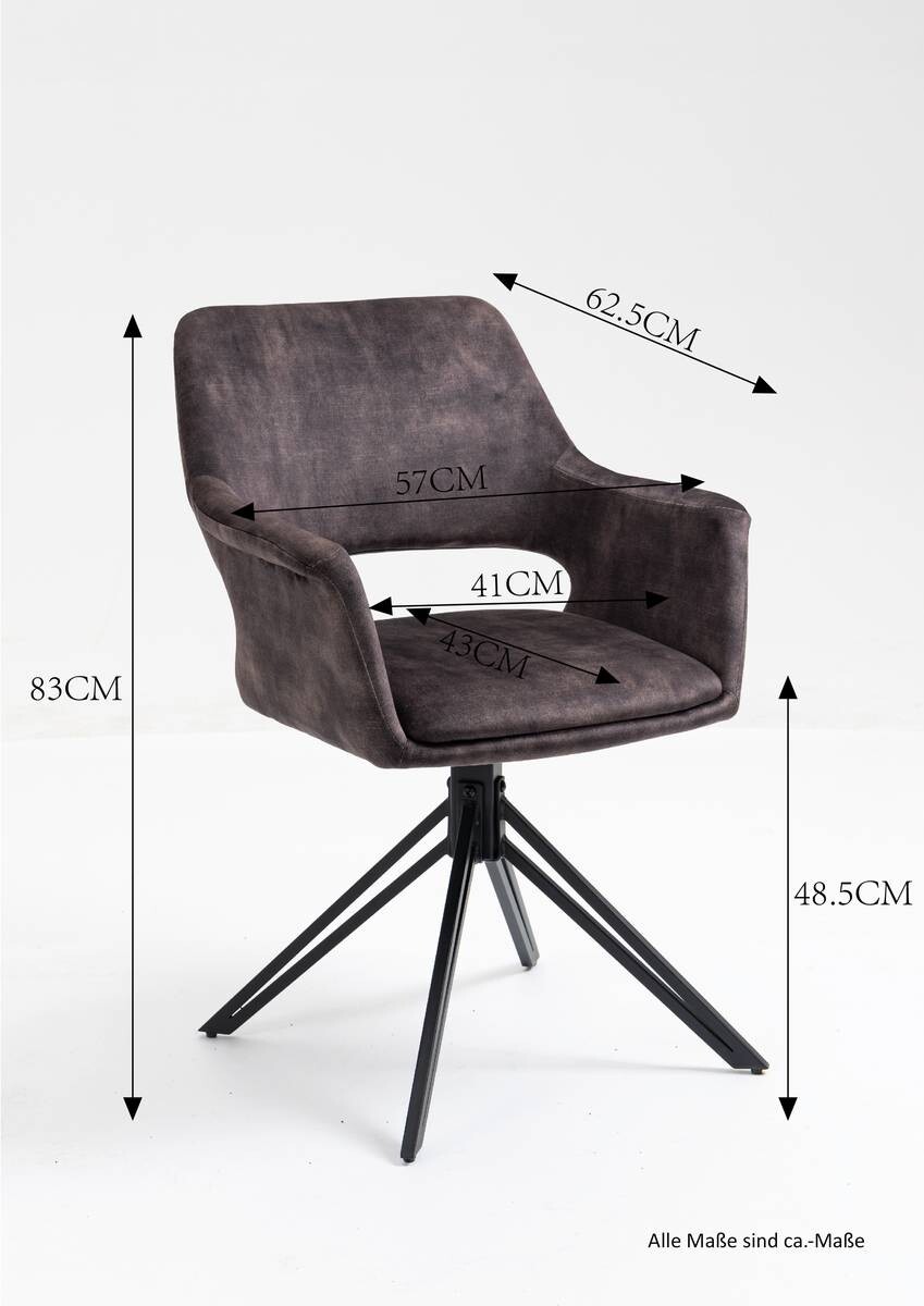 Stuhl ESTELLE 2er-Set braun Vintage schwarz Stoff Metall B/H/T: ca. 57x84x61 cm