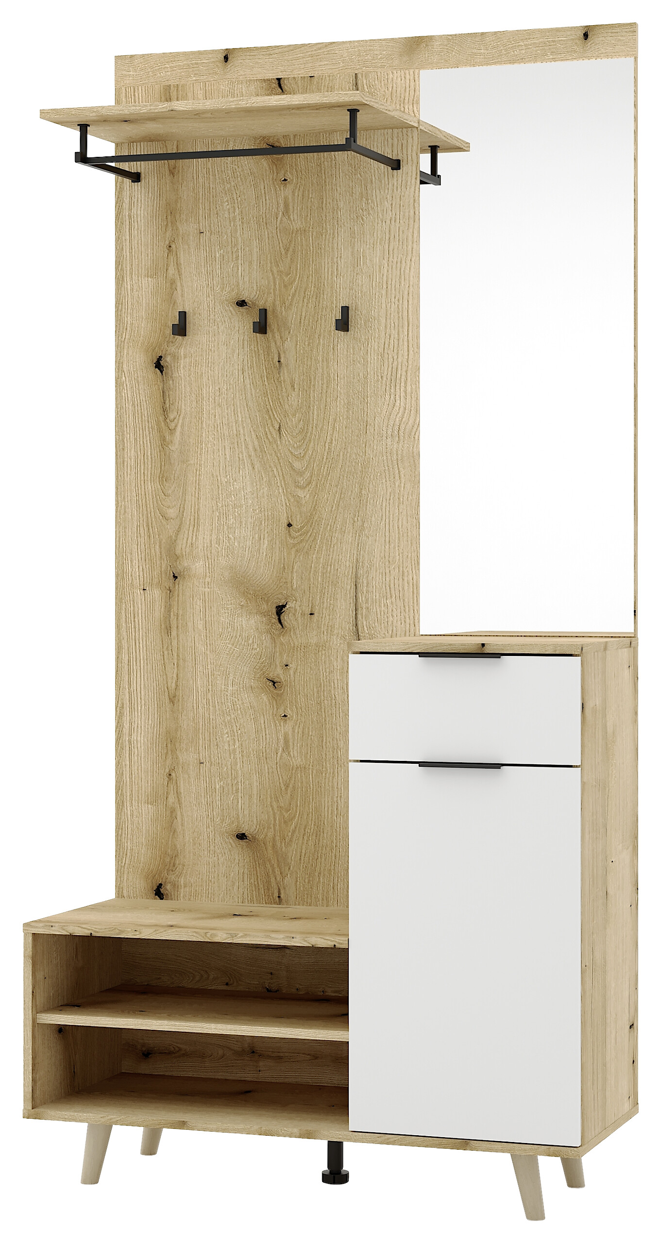 Garderobe NORDIC Eiche Artisan Nachbildung weiß matt B/H/T: ca. 100x200x40 cm