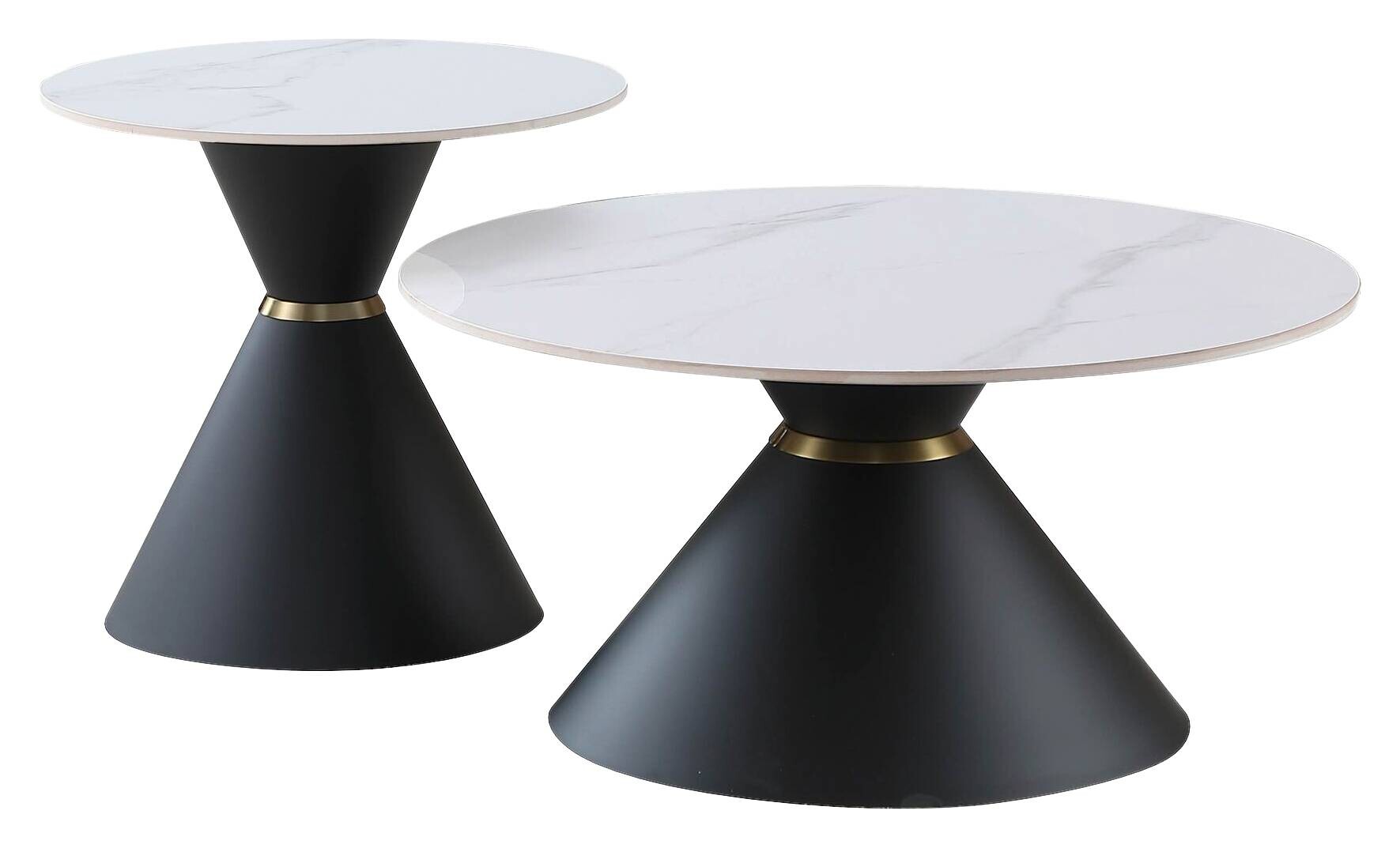 Couchtisch C222S-Twin weiß schwarz gold Keramik Metall B/H: ca. 80x40 cm