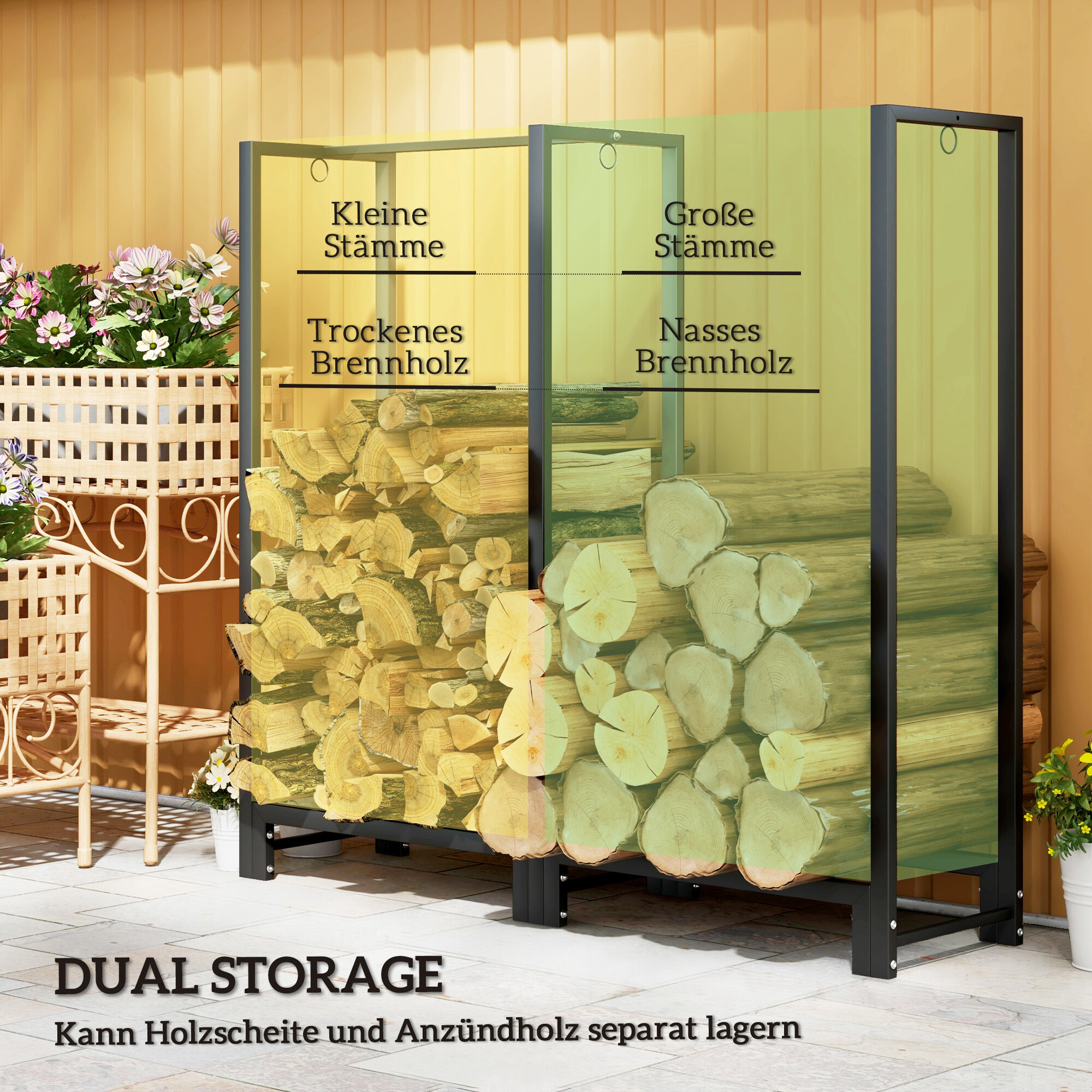 Outsunny Kaminholzregal schwarz B/H/L: ca. 32x115x123 cm