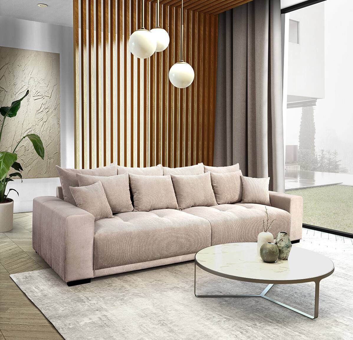 Big Sofa Xantia new 1 beige Velourstoff B/H/T: ca. 318x94x120 cm Big Sofa Xantia new 1 beige Velourstoff B/H/T: ca. 318x94x120 cm