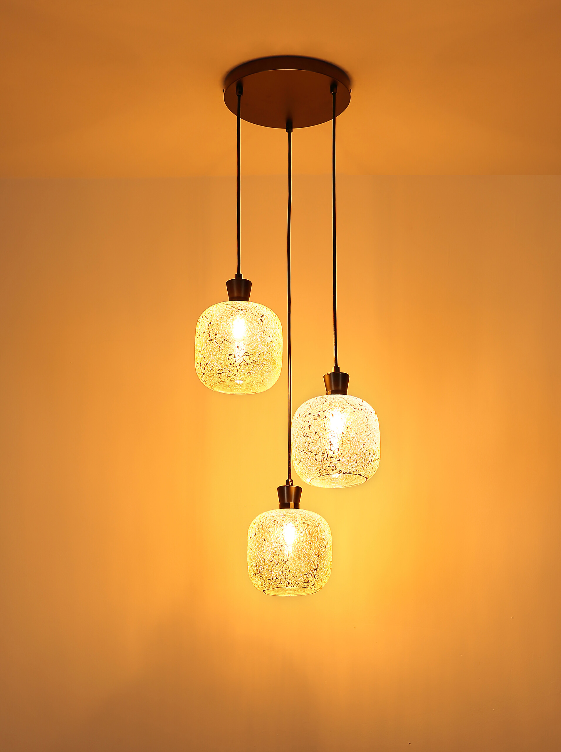 GLOBO Hängeleuchte schwarz Chrom Glas Metall B/H/L: ca. 21x37x37 cm E14 3 Brennstellen