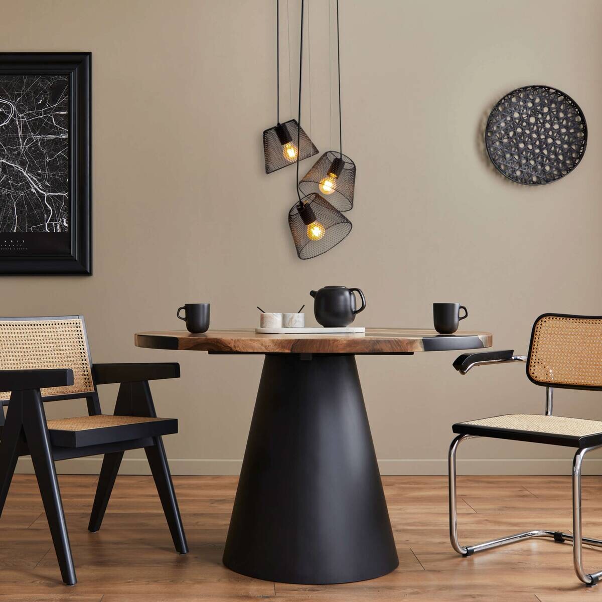 Näve Leuchten Pendelleuchte 7085122 schwarz Kunststoff Metall B/H/T: ca. 30x120x30 cm E27 3 Brennstellen