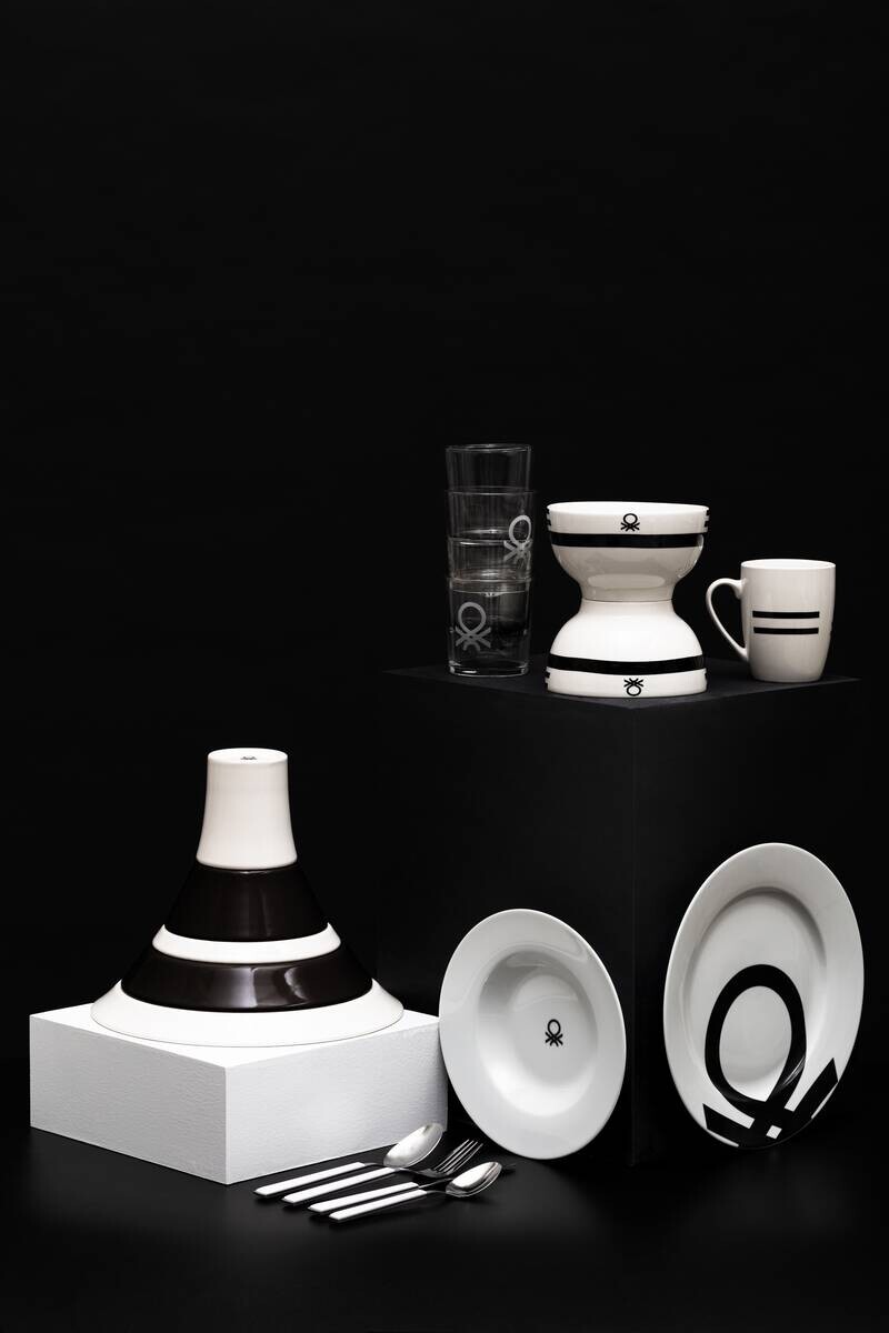 BENETTON Kombiservice Black & white schwarz Steingut 5 tlg.