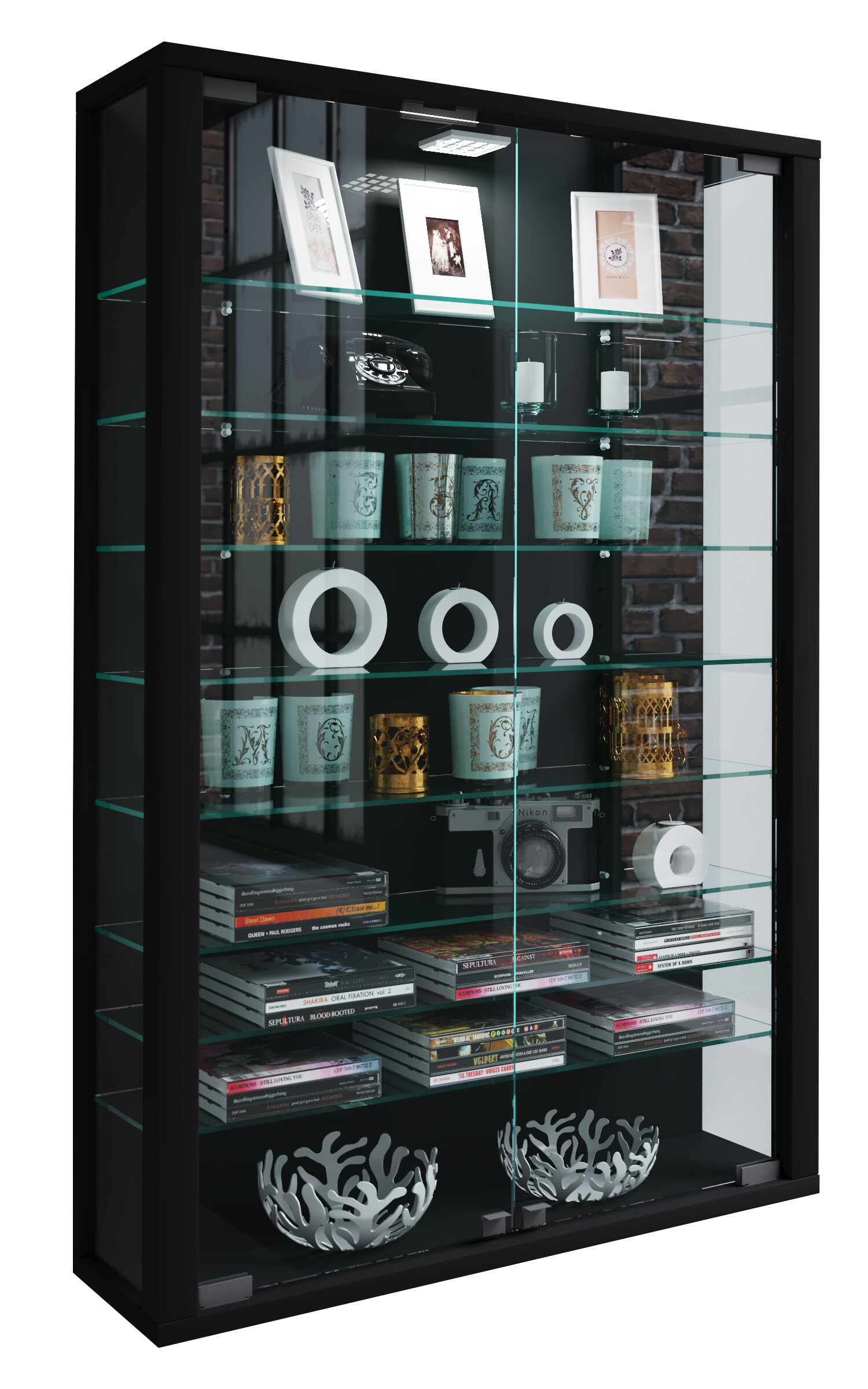 Vitrine Vitrosa Mini schwarz Holzwerkstoff Glas B/H/T: ca. 59x90x18 cm