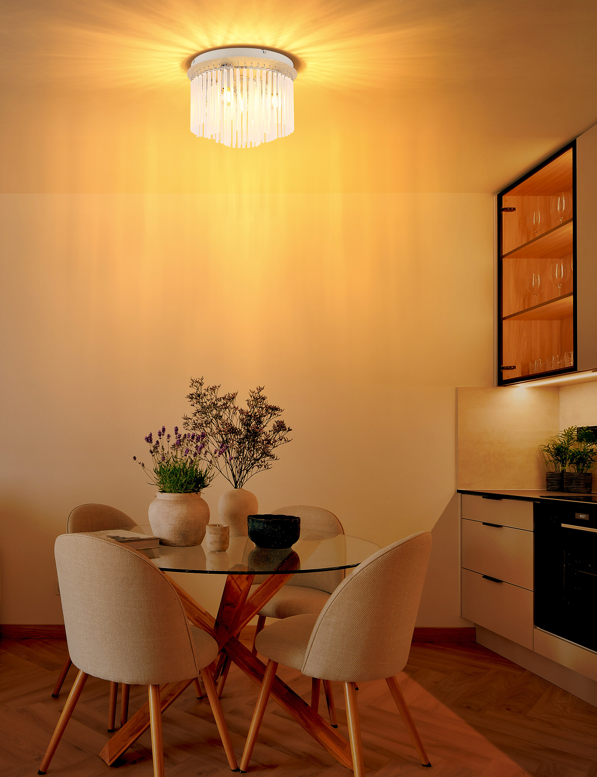 GLOBO Deckenleuchte sand Metall Glas B/H: ca. 32x23 cm E14 5 Brennstellen