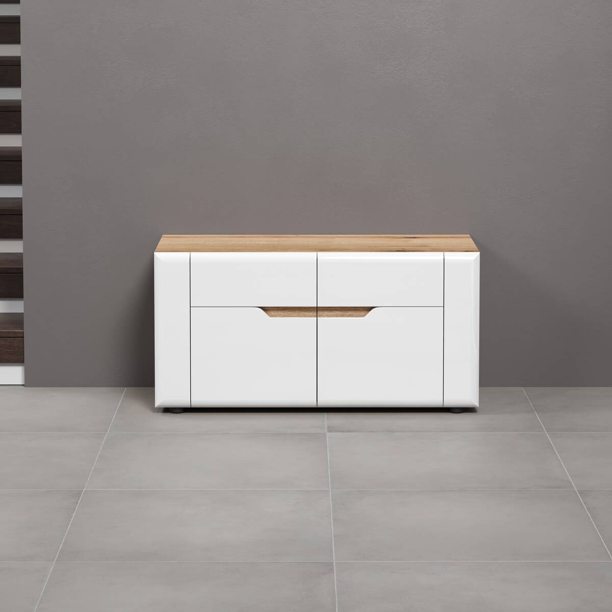 Sitzbank Marlon Eiche Evoke Coast Nachbildung weiß Hochglanz B/H/T: ca. 91x44x38 cm