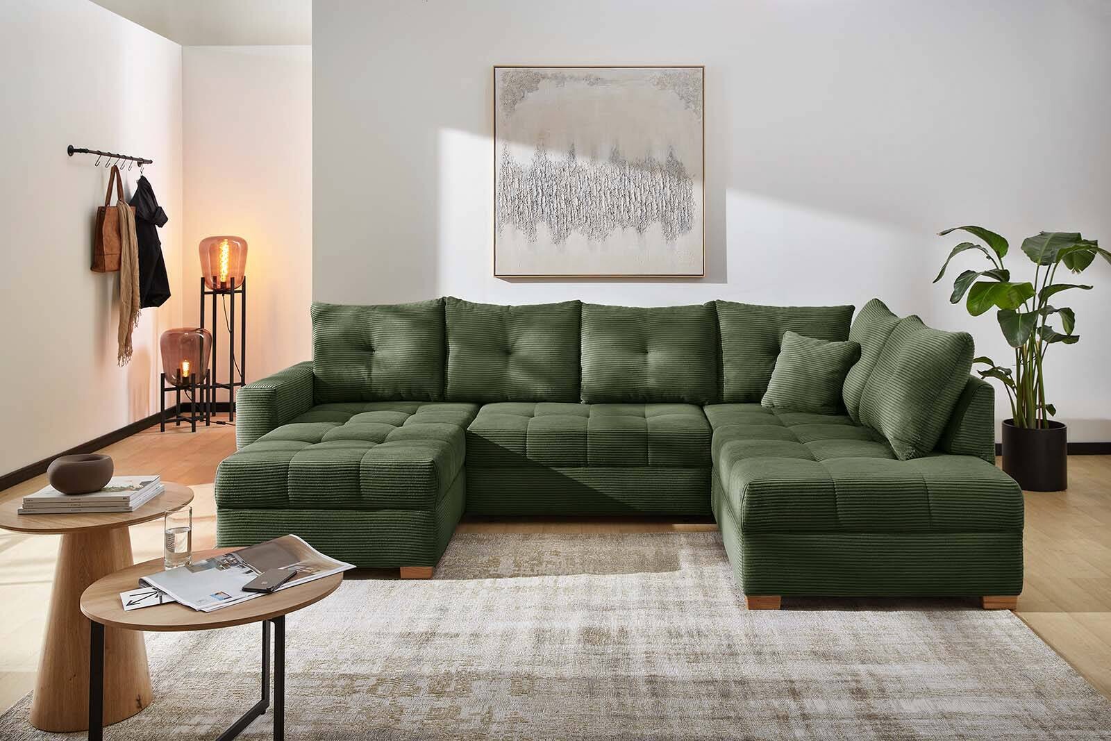 Wohnlandschaft grün Microfaser B/H/T: ca. 313x92x200 cm