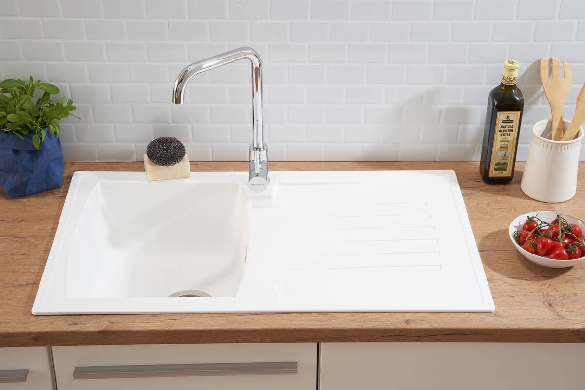 Respekta Einbauspüle Boston 86 x 50 W weiß Mineralite B/H/T: ca. 86x20x50 cm