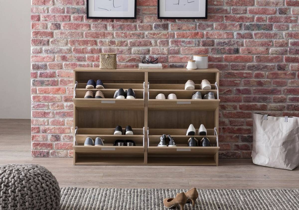 Schuhschrank Eiche Sonoma Nachbildung silber B/H/T: ca. 120x81x24 cm