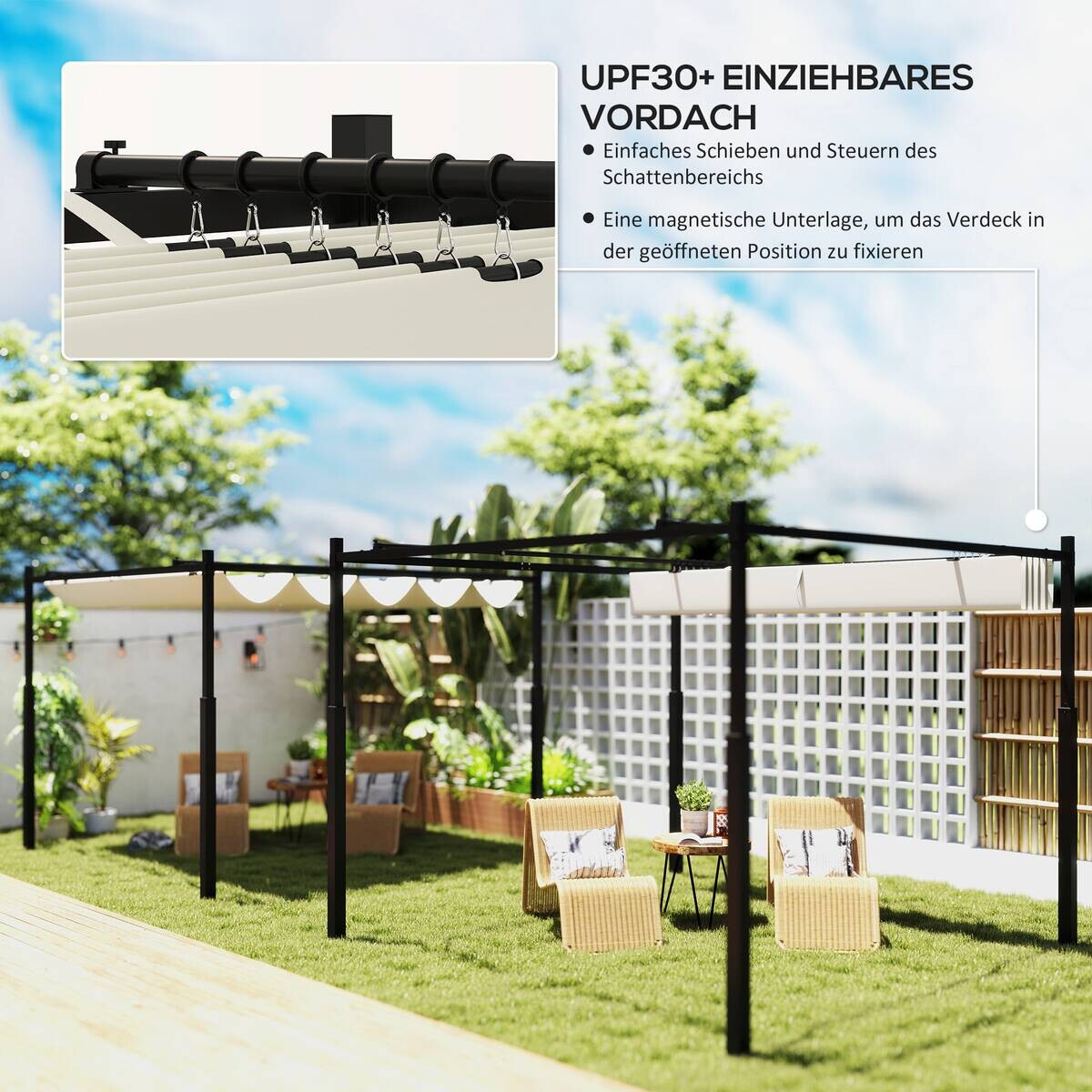 Outsunny Pergola cremeweiß Metall B/H/L: ca. 298x230x298 cm