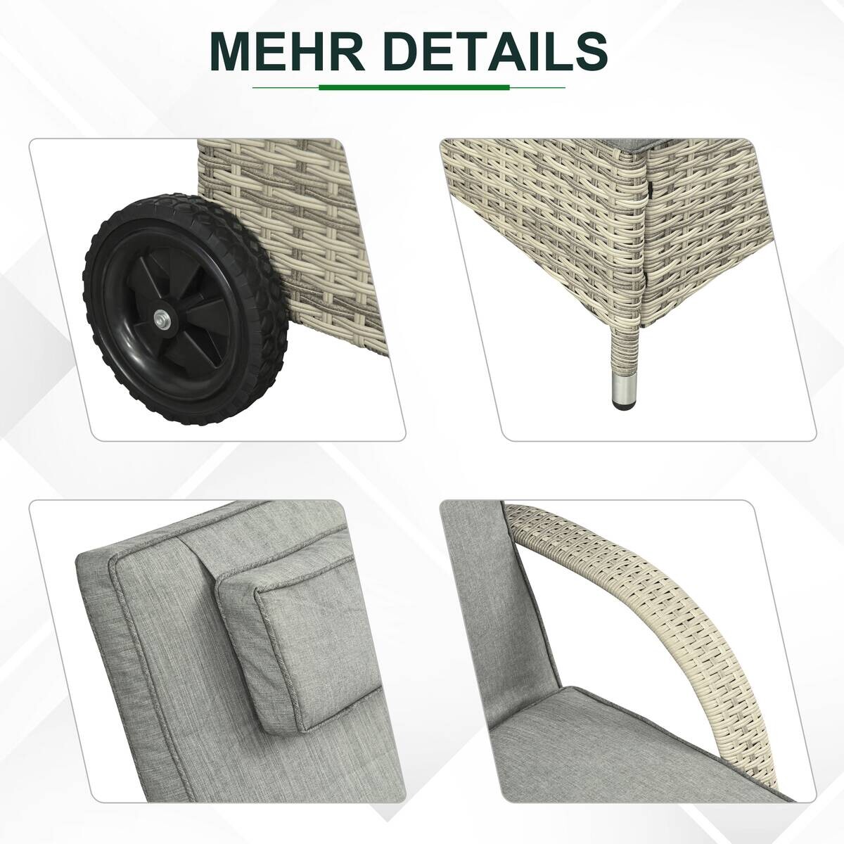 Outsunny Gartenliege-Set mit Tisch grau Polyrattan B/H/L: ca. 73x103x200 cm