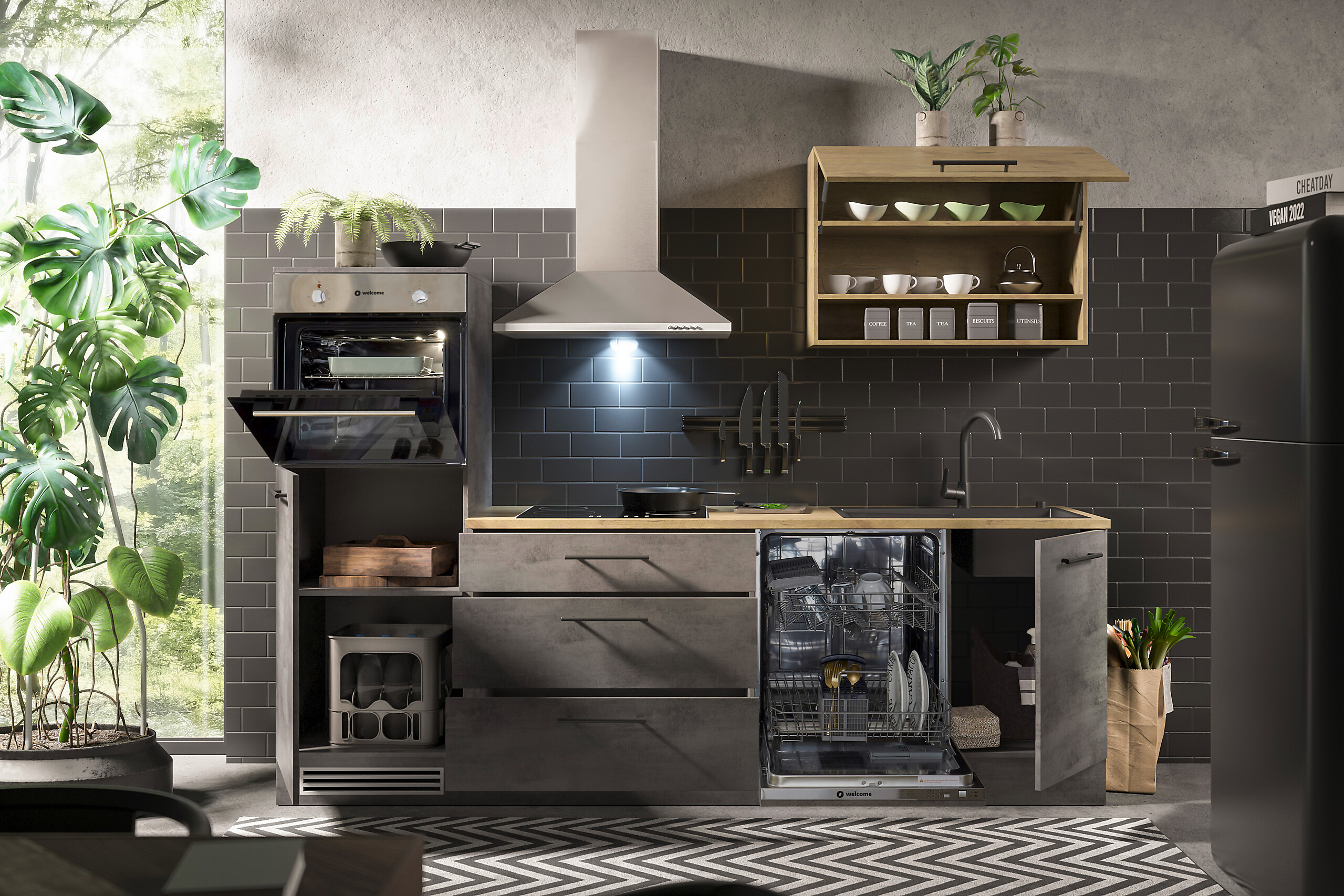 Küchenblock Style anthrazit B/T: ca. 260x60 cm