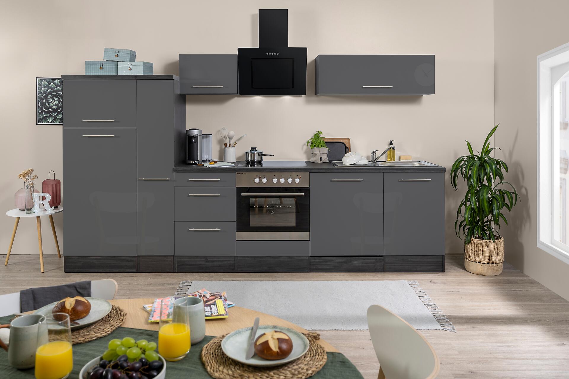 Respekta Küchenblock Amanda grau Hochglanz B/H/T: ca. 310x200x60 cm