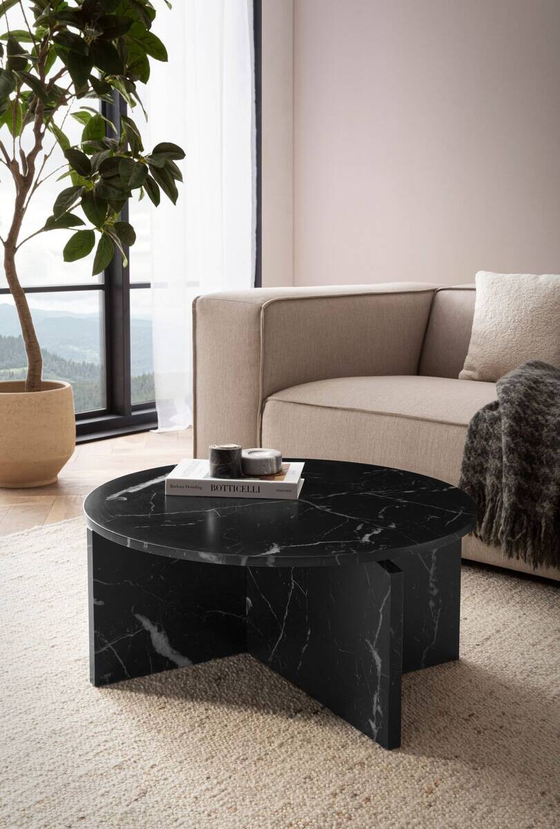 Wohnling Couchtisch schwarz Marmor B/H/T: ca. 70x33x70 cm