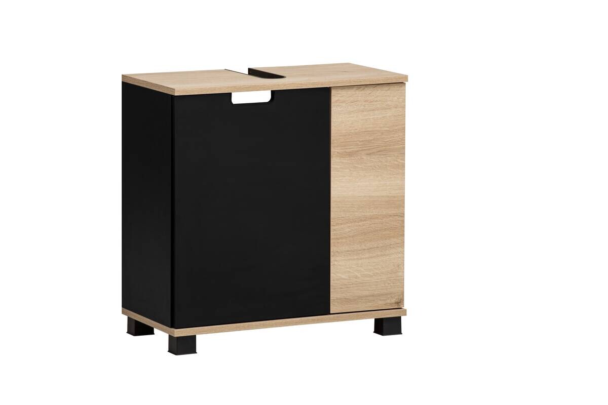Waschbeckenunterschrank Emmik schwarz matt Eiche Eiche weiß Nachbildung B/H/T: ca. 59,8x62,4x32,6 cm